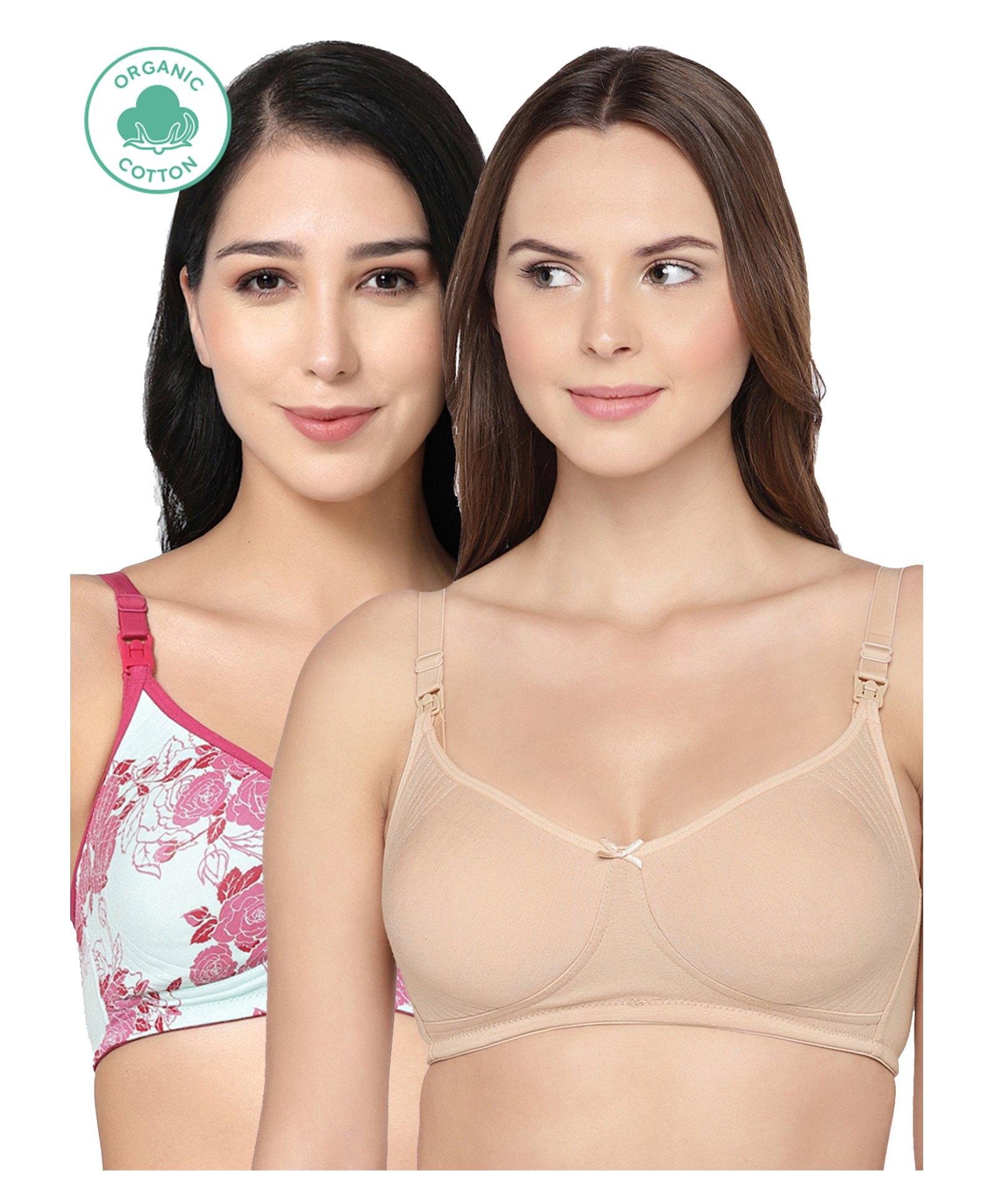 Inner Sense Organic Cotton Pack Of 2 Sleeveless Solid & Floral Full Coverage Anti Odour Maternity Bras With Anti Microbial - Multi Colour-picture-41