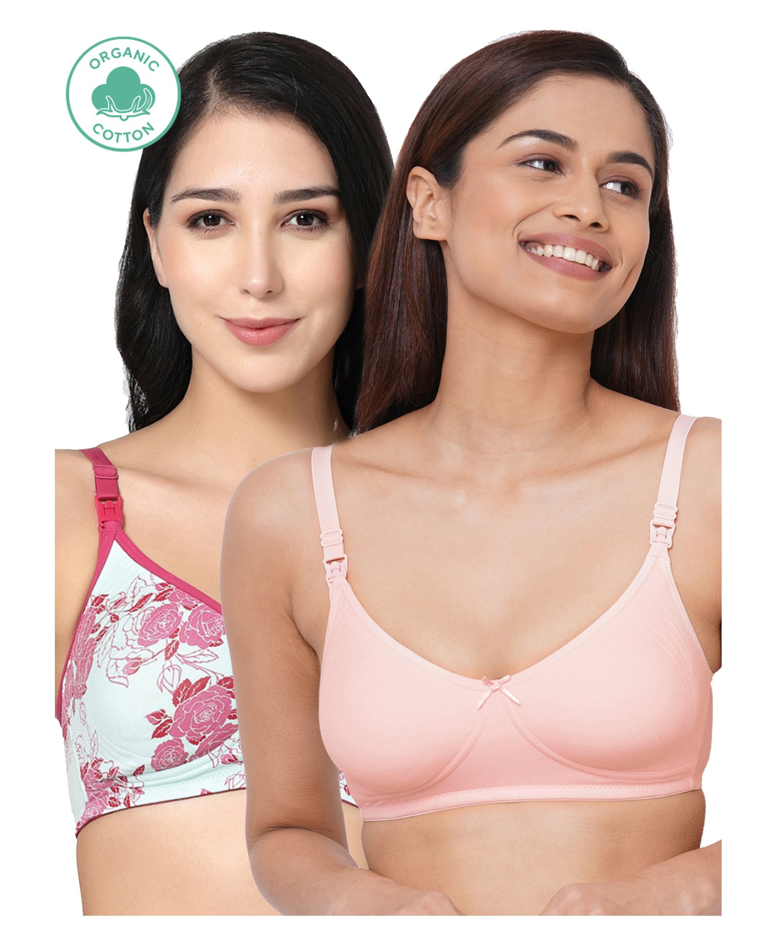 Inner Sense Organic Cotton Pack Of 2 Sleeveless Solid & Floral Printed Anti Odour Maternity Bras - Multi Colour-image-23