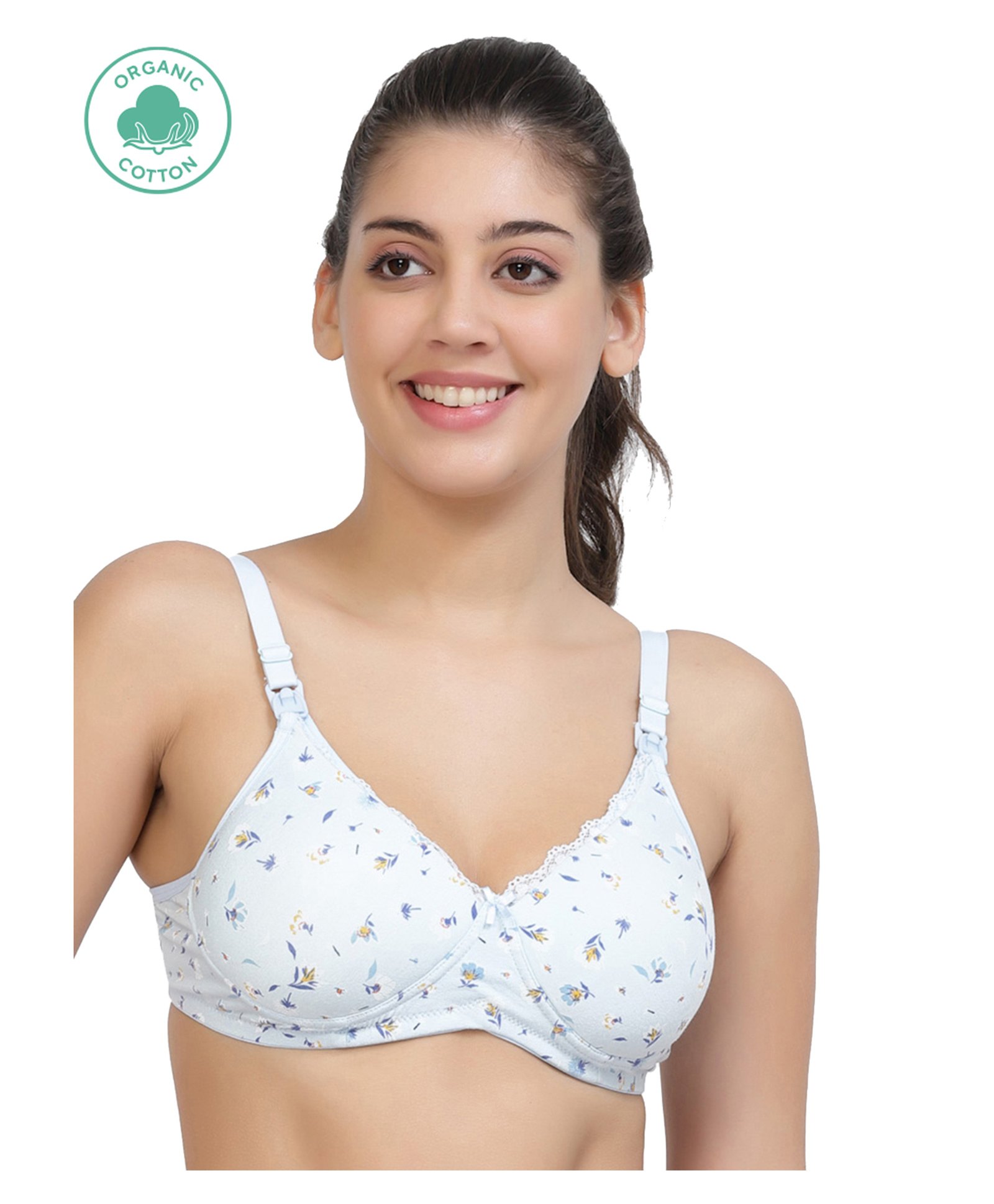 Inner Sense Organic Cotton Sleeveless Floral Printed Anti Odour & Anti Microbial Maternity Bra - Blue-image-8