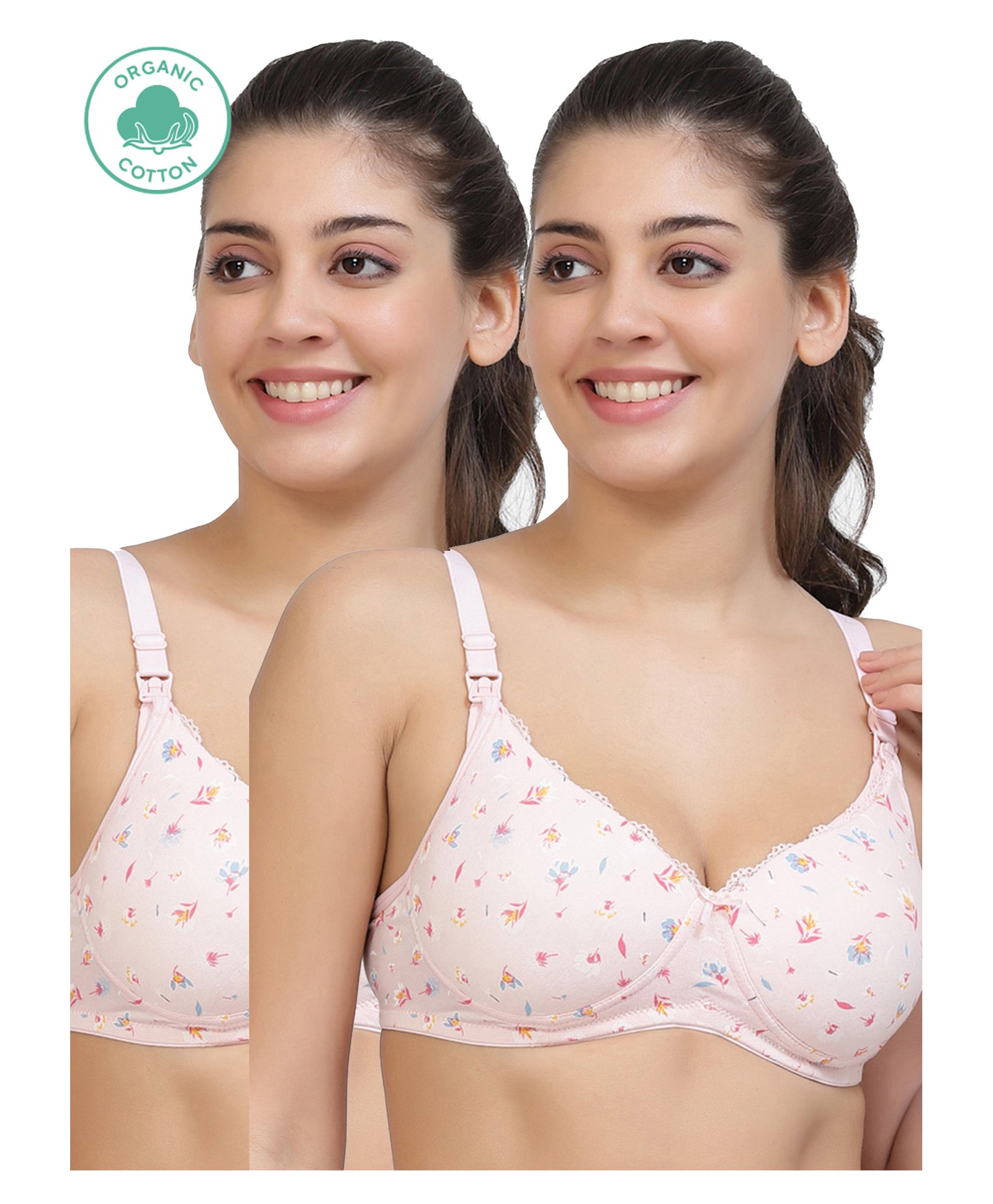 Inner Sense Organic Cotton Pack Of 2 Sleeveless Floral Printed Full Coverage Anti Odour With Anti Microbial Maternity Bras - Pink-image-12