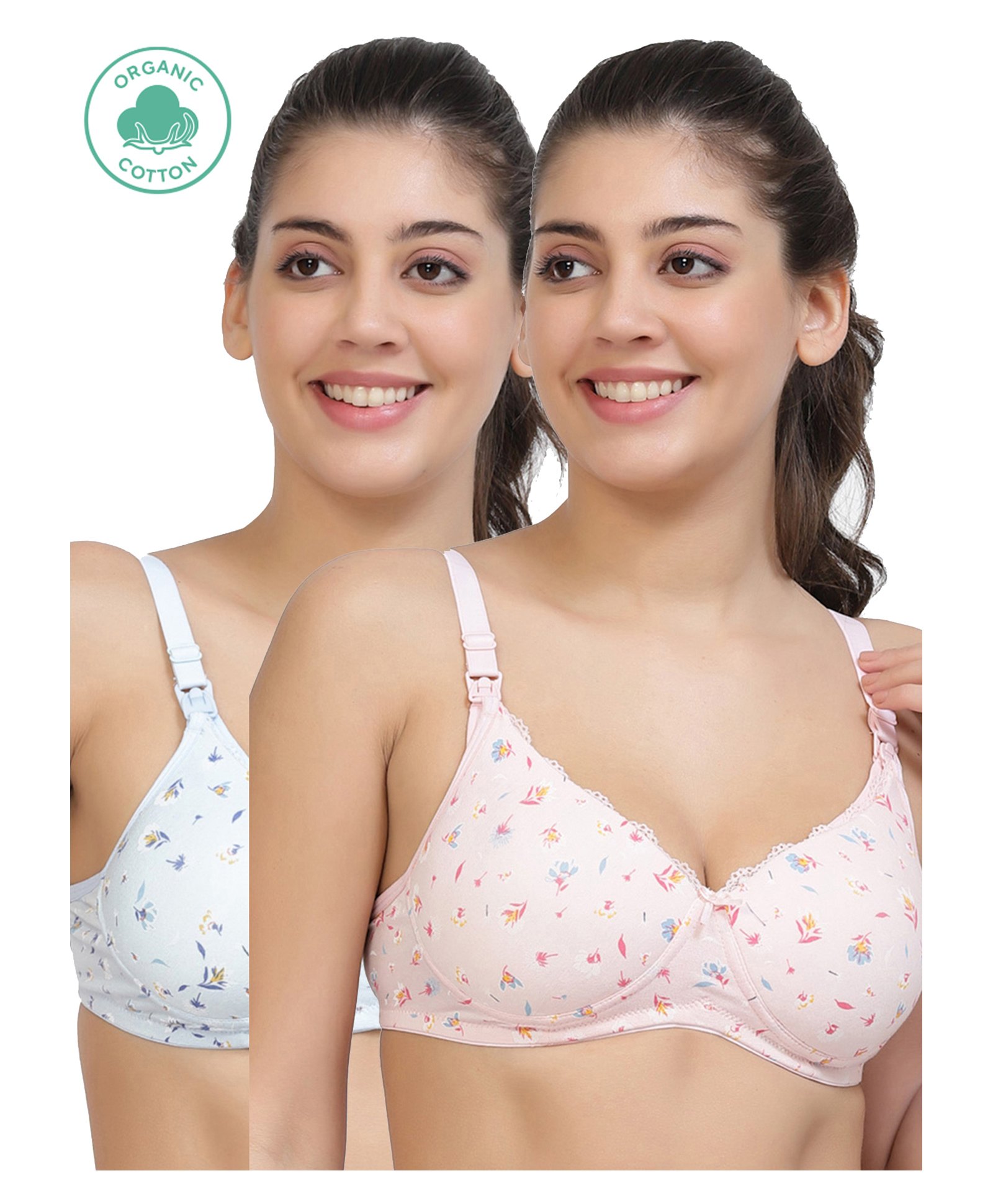 Inner Sense Organic Cotton Pack Of 2 Sleeveless Floral Printed Full Coverage Anti Odour With Anti Microbial Maternity Bras - Multi Colour-picture-10