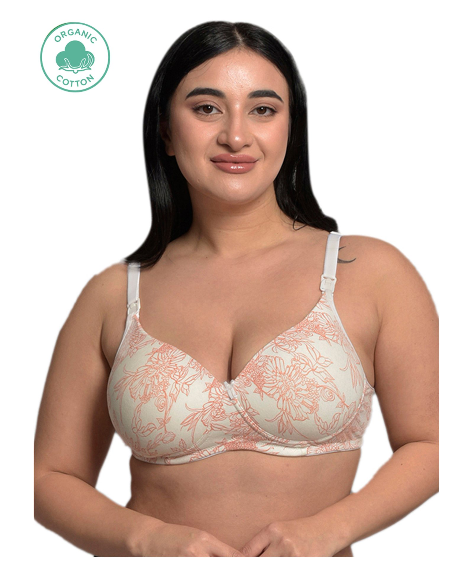 Inner Sense Organic Cotton Sleeveless Floral Printed Anti Odour & Anti Microbial Maternity Bra - Carrot & Cream-image-9