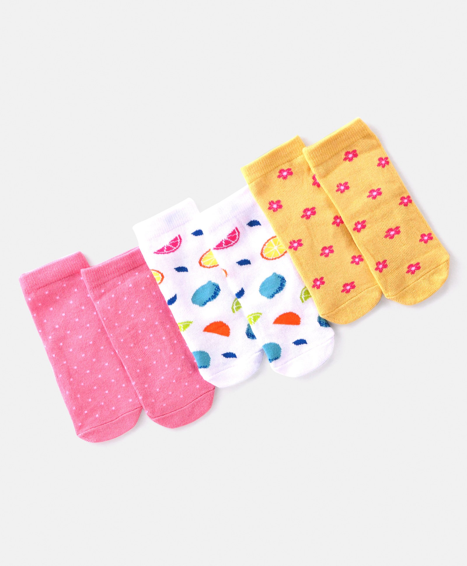 cute walk by babyhug Cutewalk by Babyhug Anti-Bacterial Ankle Length Socks Floral & Fruits Design Pack of 3 - Multicolour-picture-28