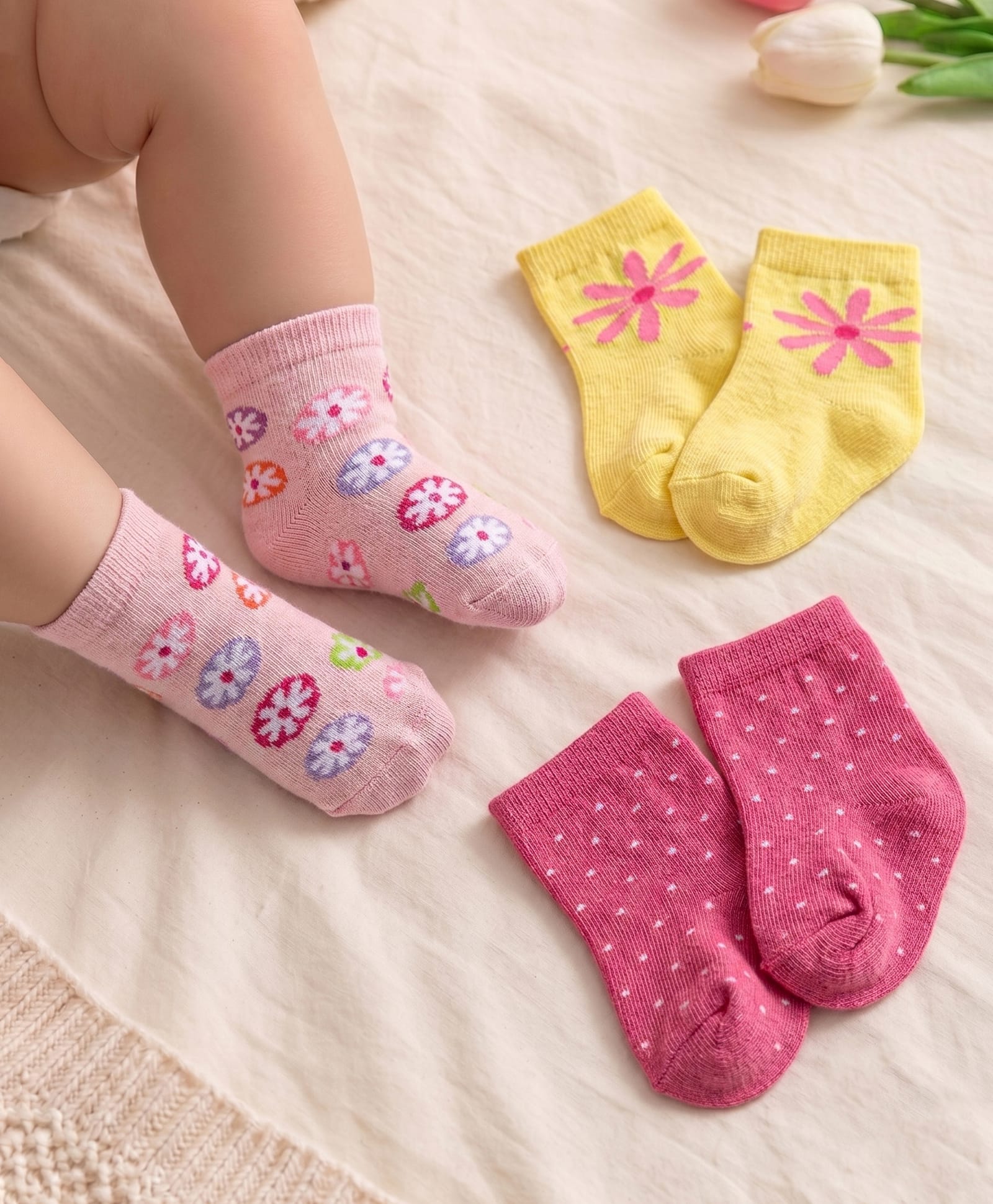 Cutewalk by Babyhug Anti-Bacterial Ankle Length Socks Floral Design Pack of 3 - Multicolour-image-21