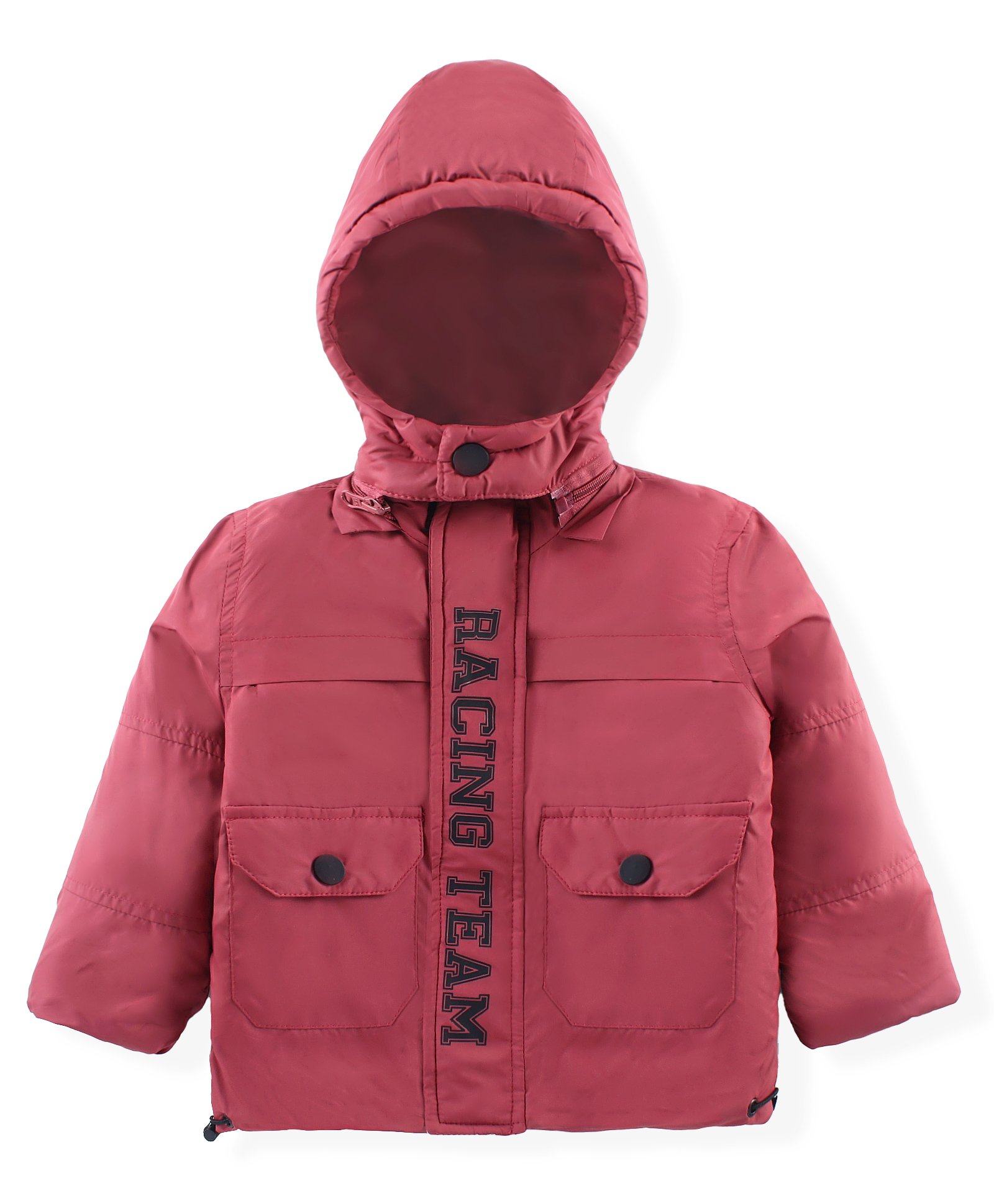 Babyhug Woven Full Sleeves Solid Jacket with Detachable Hood & Text Print - Rust-picture-33