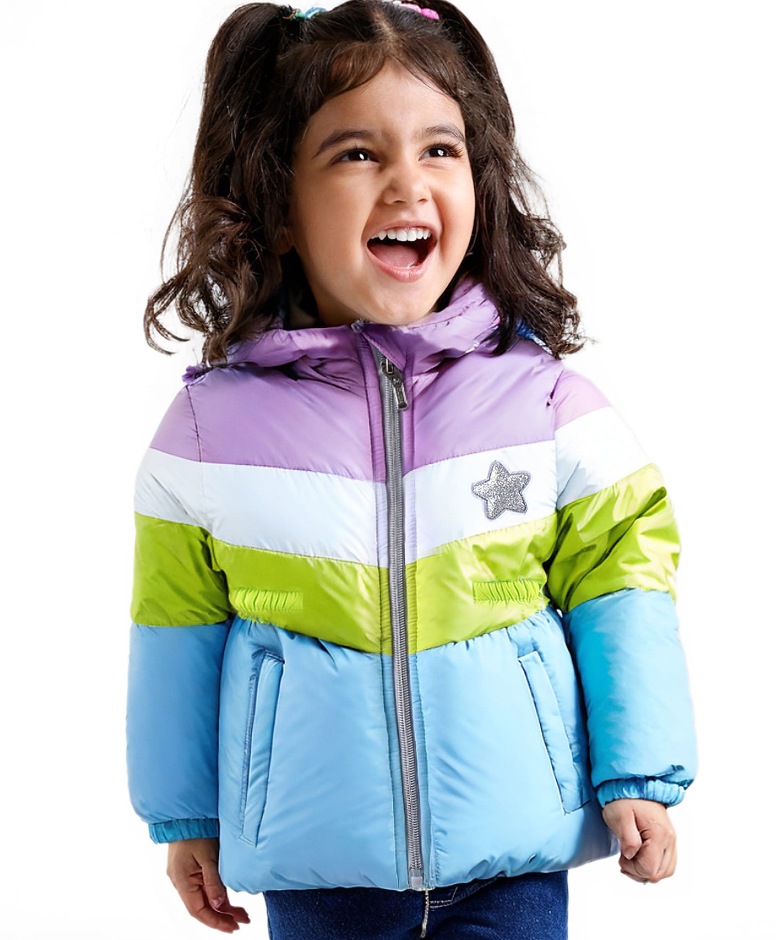 Babyhug Woven Full Sleeves Jacket with Detachable Hood Star Applique - Multicolour-image-11