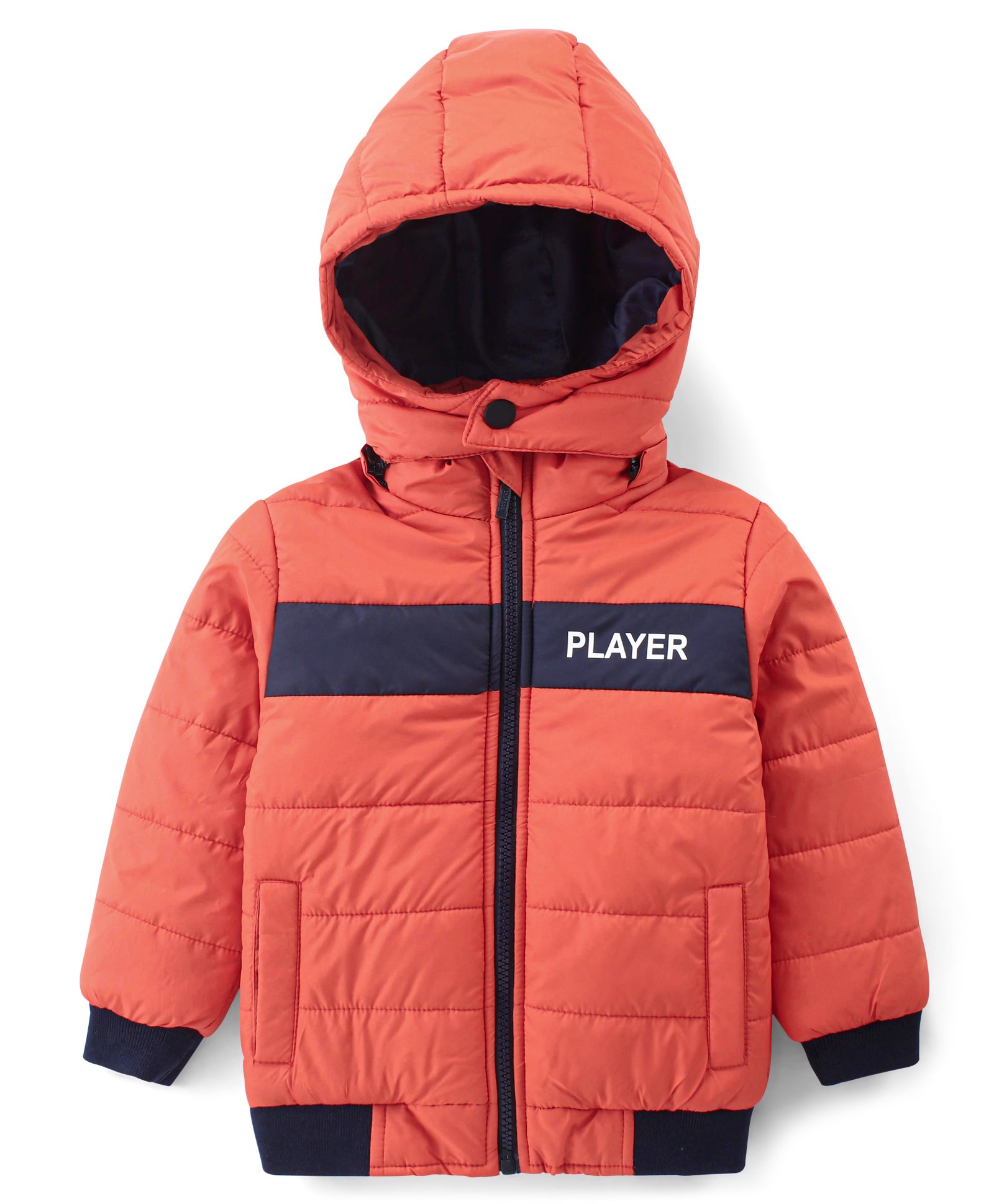 Babyhug Woven Full Sleeves Front Open Color Block Padded Hooded Jacket- Orange-image-19