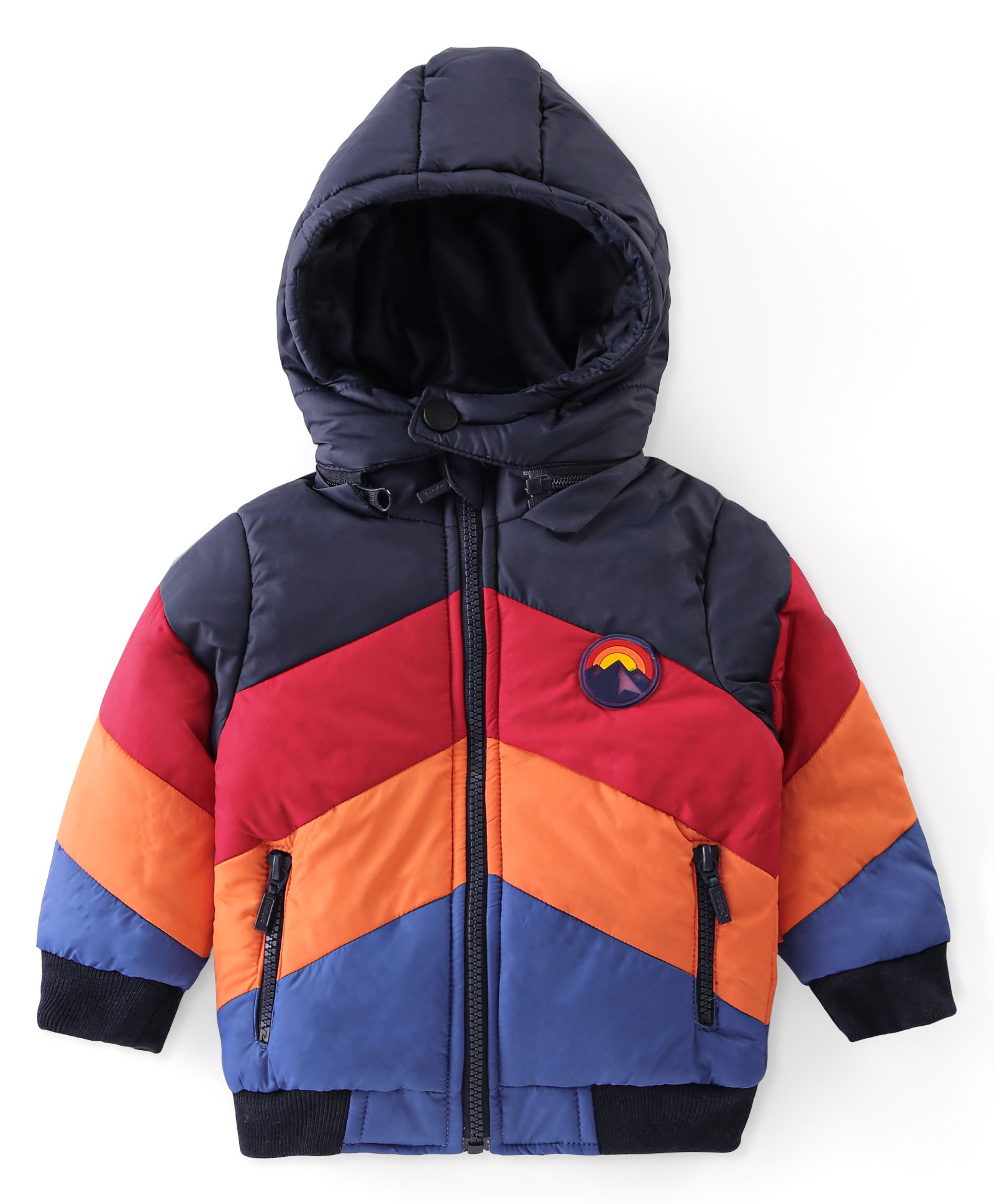 Babyhug Full Sleeves Padded Jacket with Pockets  & Detachable Hood - Multicolour-picture-11