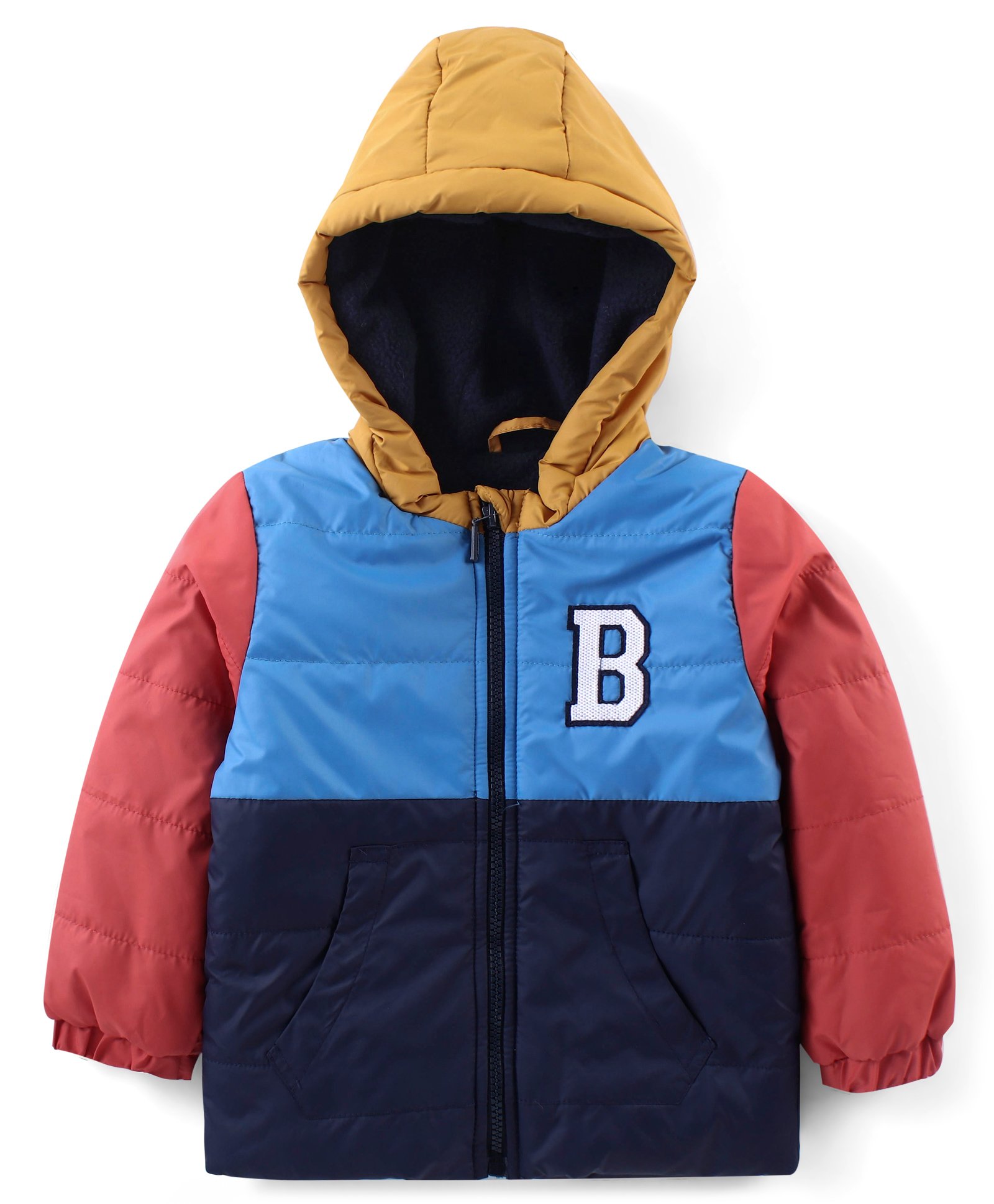 Babyhug Woven Full Sleeves Padded Hooded Jacket With Cut & Sew Design & Patch Detailing - Multicolour-image-35
