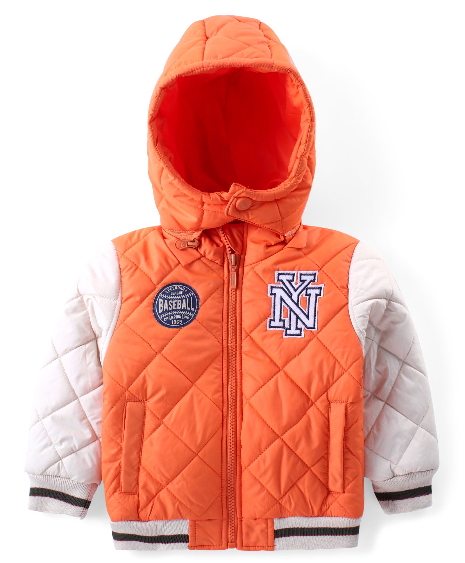 Babyhug Woven Full Sleeves Padded Hooded Jacket With Text Detailing - Orange-image-29