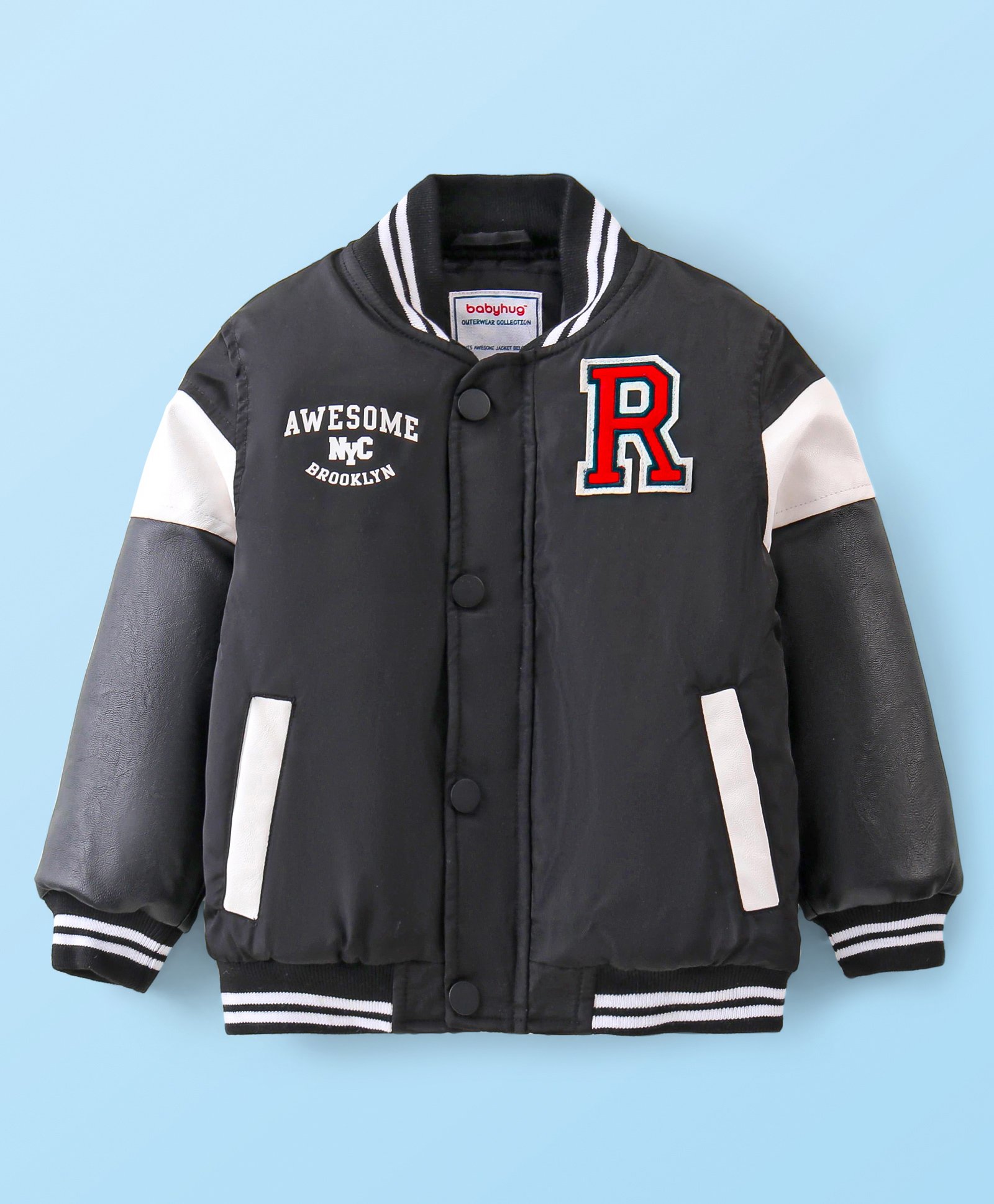 Babyhug Full Sleeves Bomber Jacket with Text Print - Black-picture-24