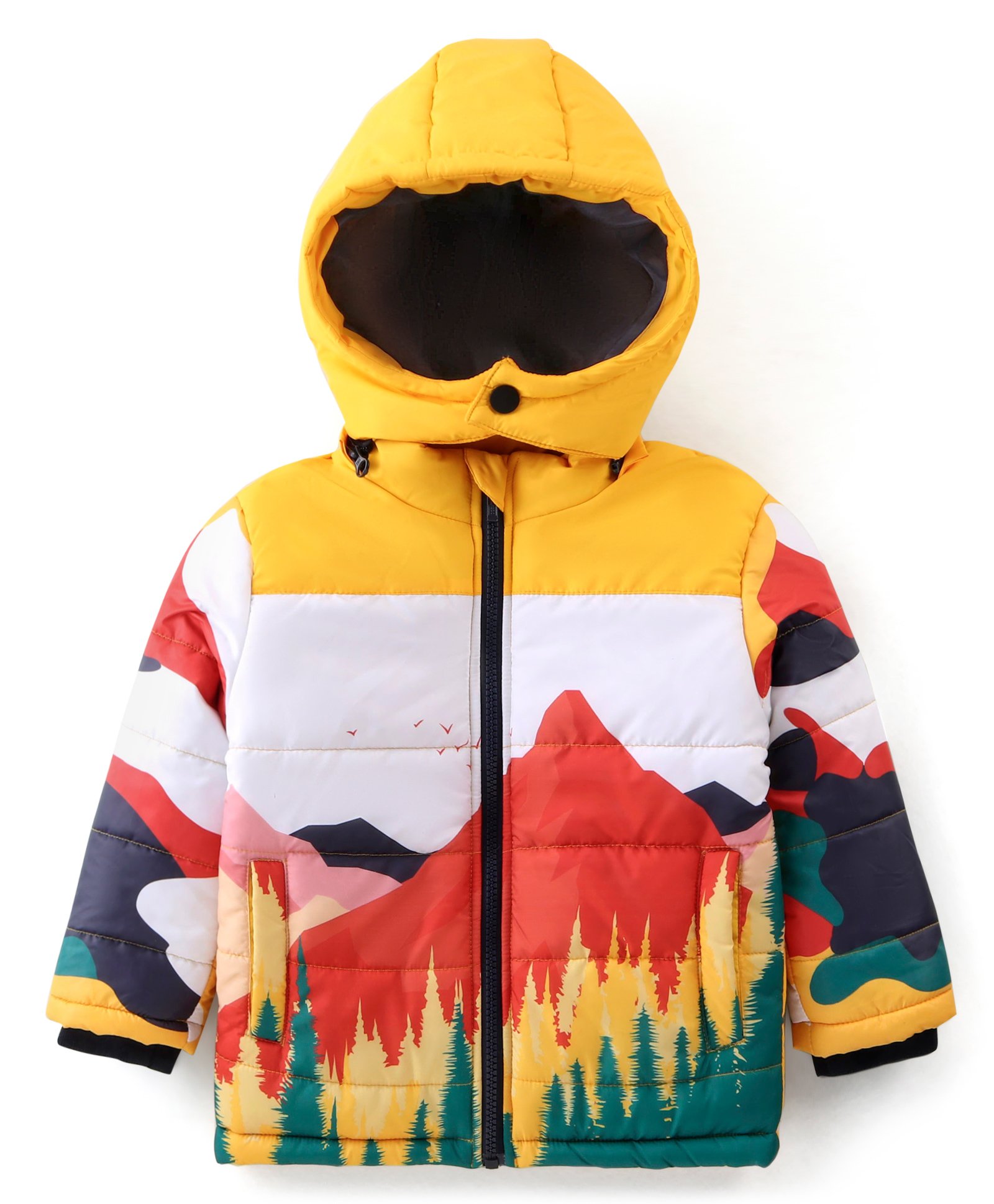 Babyhug Full Sleeves  Padded Jacket with Detachable Hood Mountain Print - Multicolor-picture-19