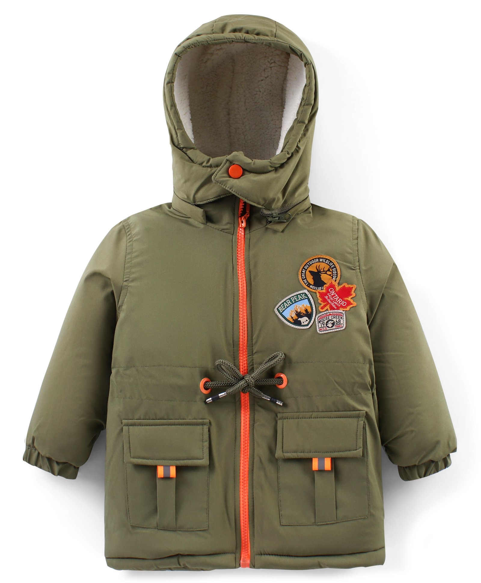 Babyhug Woven Full Sleeves Solid Jacket with Detachable Hood & Patch Detailing - Olive Green-picture-13