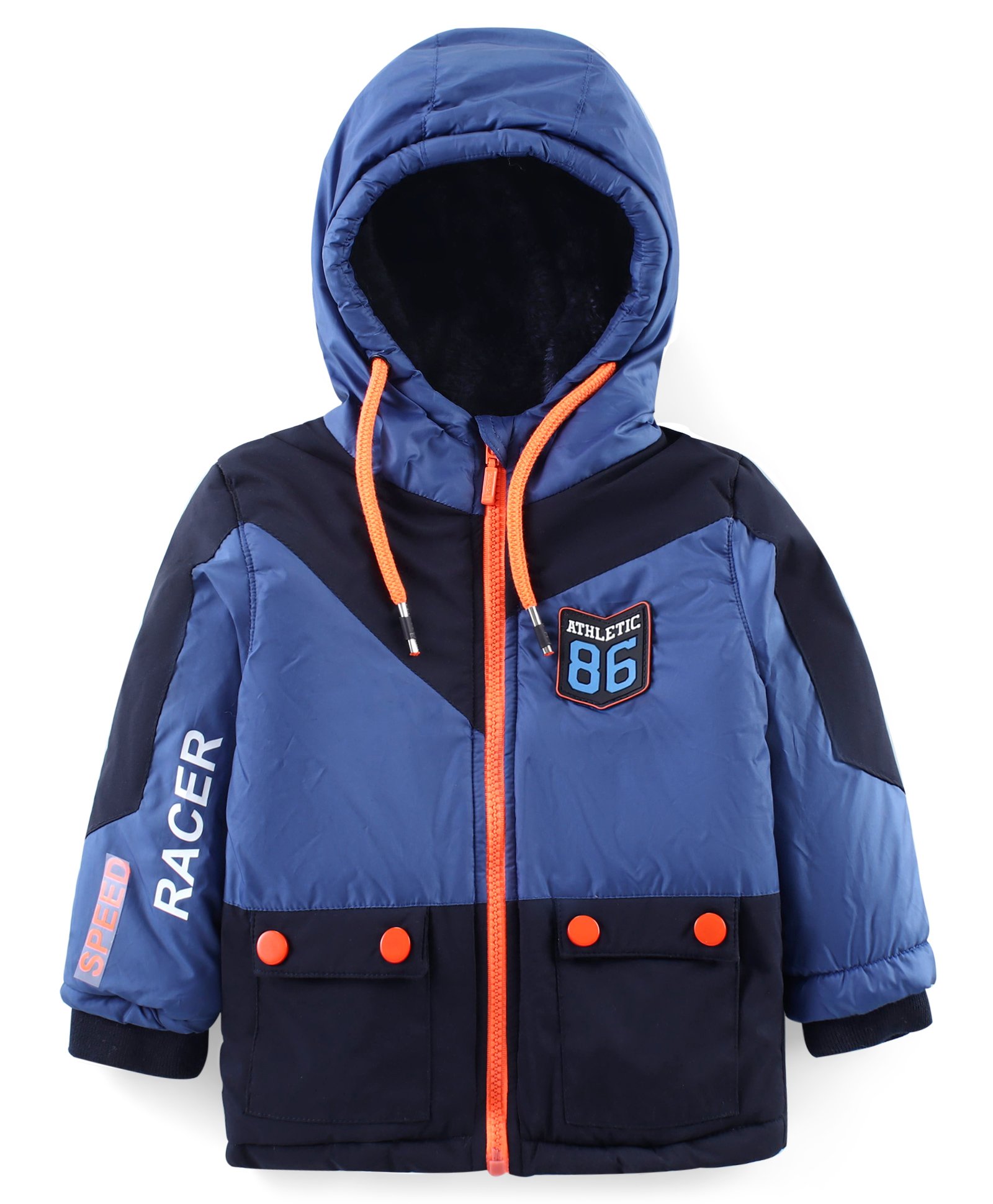 Babyhug Woven Full Sleeves Front Open Color Block Padded Hooded Jacket- Navy Blue-picture-19