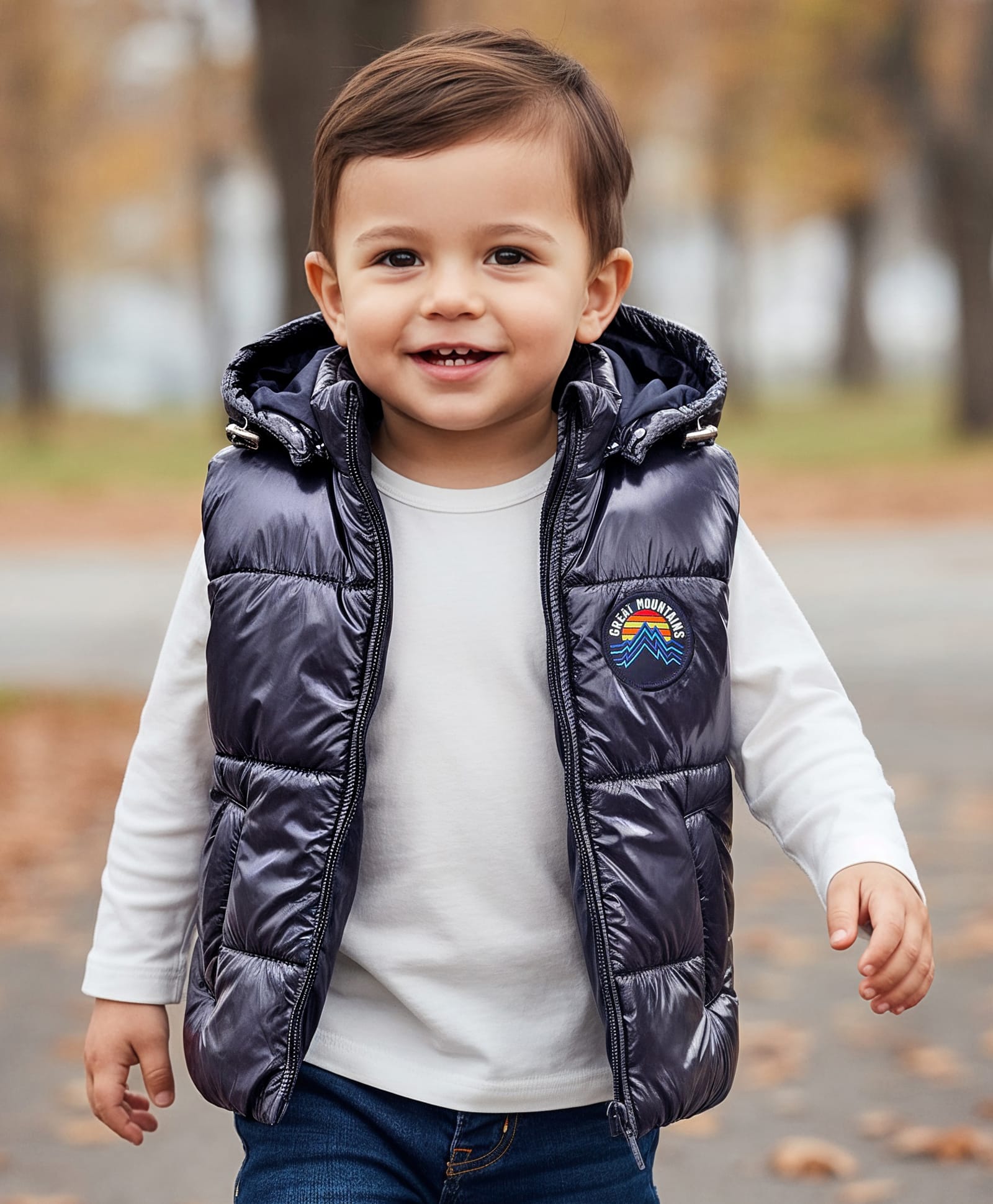 Babyhug Woven Sleeveless Padded Hooded Solid Jacket with Patch - Navy Blue-image-38