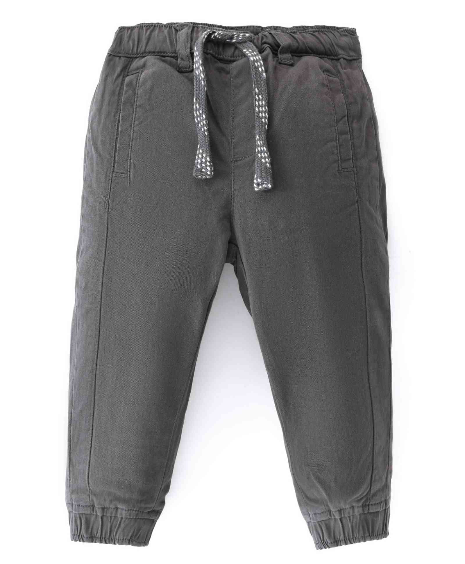 Babyhug Cotton Spandex Full Length Solid Colour Trousers - Grey-picture-12