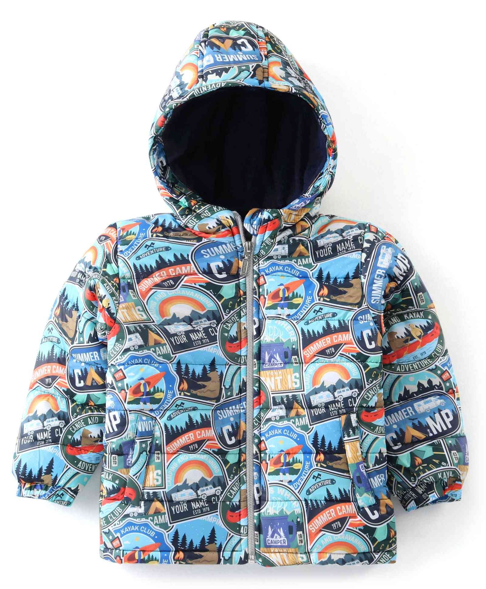 Babyhug Woven Full Sleeves Padded Hooded Jacket with Scenery Print - Multicolour-picture-18