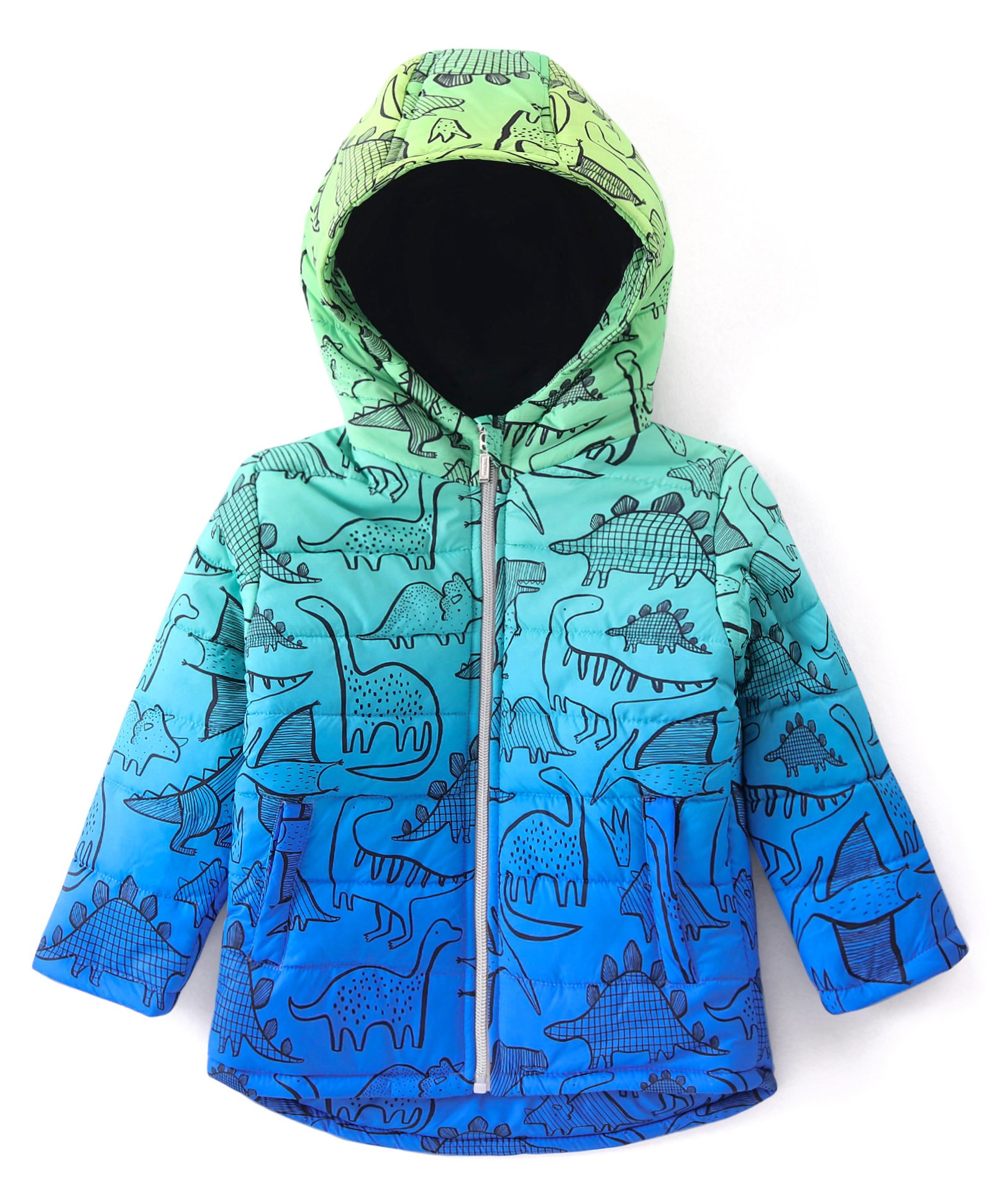 Babyhug Full Sleeves Hooded Padded Jacket Dino Print - Blue-image-22
