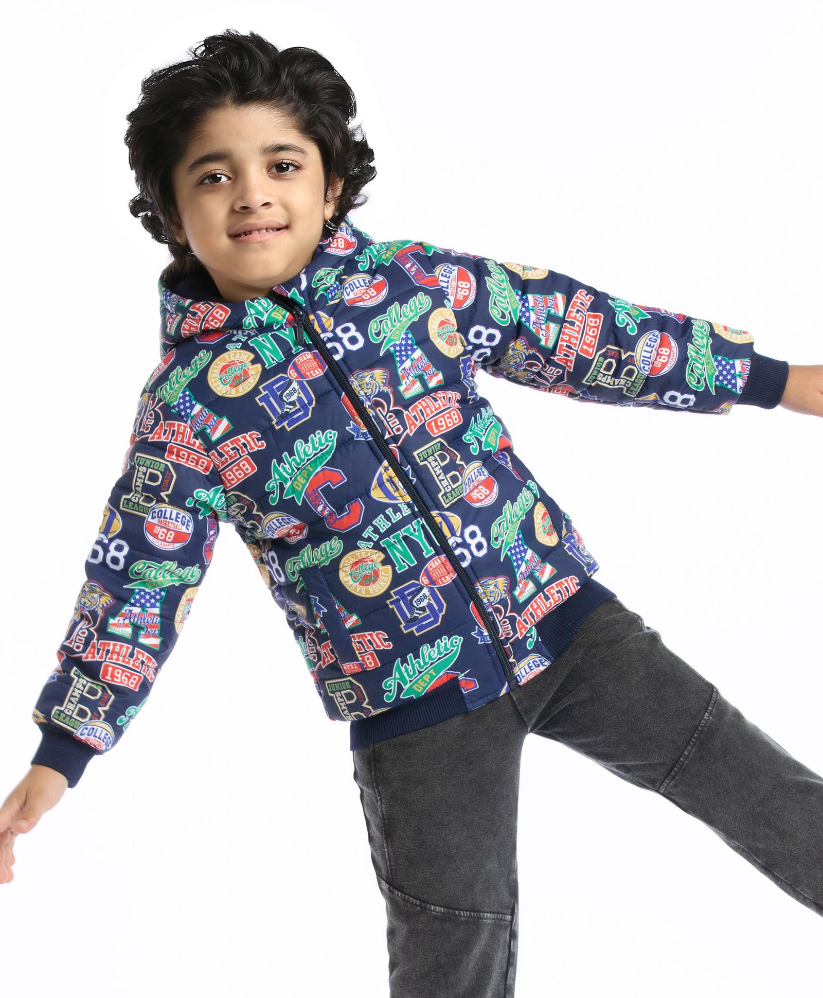 Babyhug Woven Full Sleeves Sports Theme Padded Hooded Jacket- Multicolor-image-33