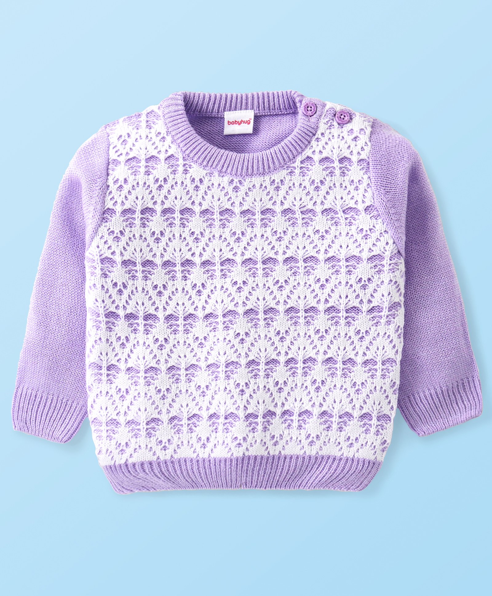 Babyhug Knitted Full Sleeves Pullover Sweater with Cable Knit Design - Purple-picture-11