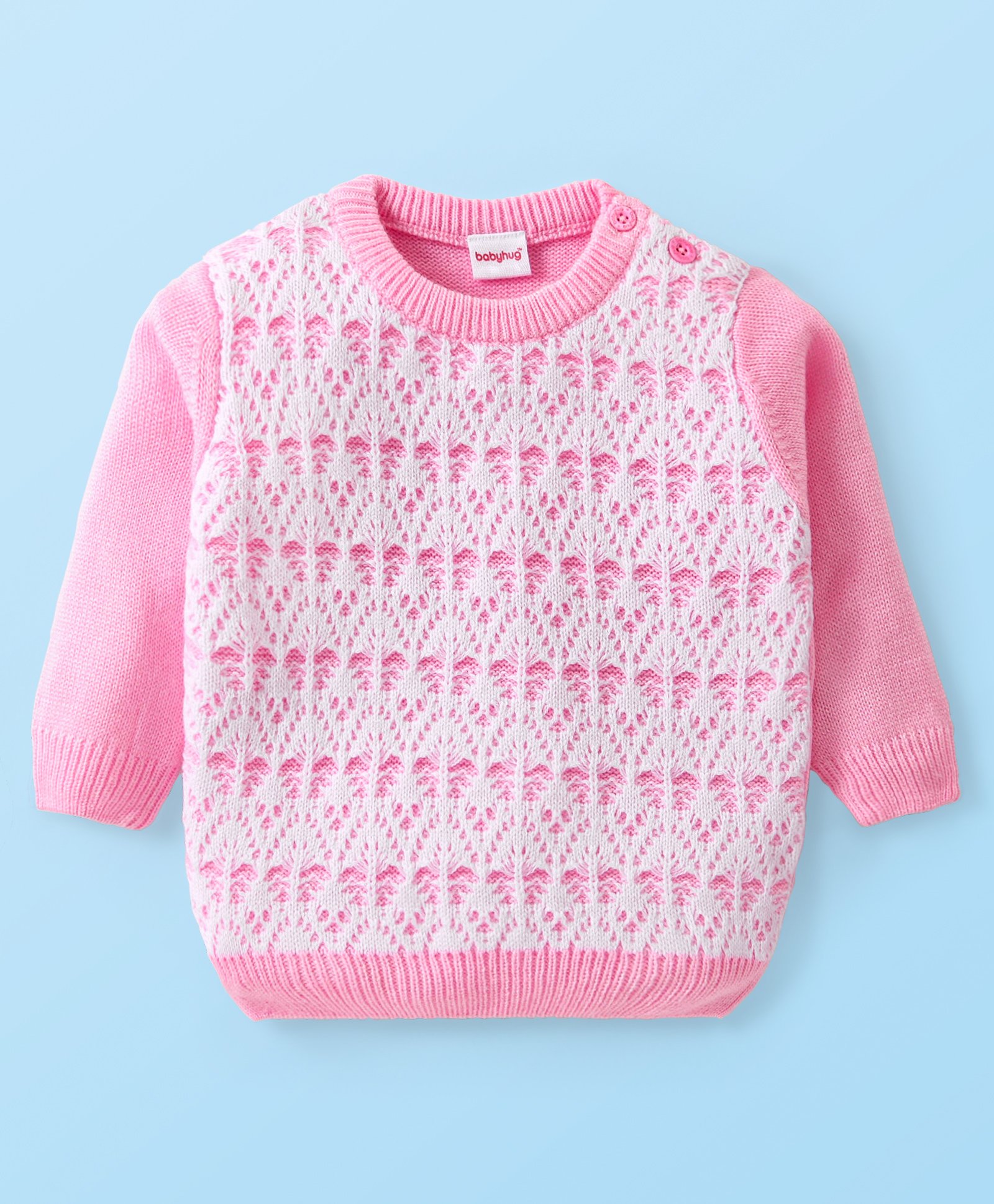Babyhug Knitted Full Sleeves Embroidered Pullover Sweater - Pink-image-44