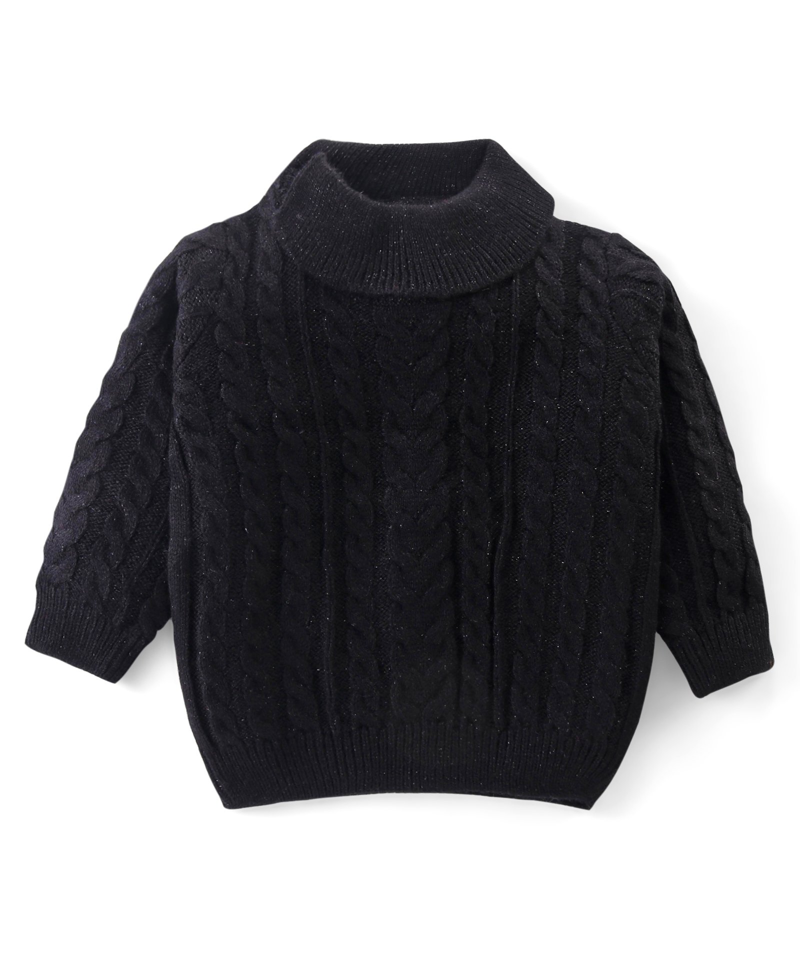 Babyhug Knitted Full Sleeves Turtle Neck Pullover Sweater with Cable Knit Design - Black-image-44
