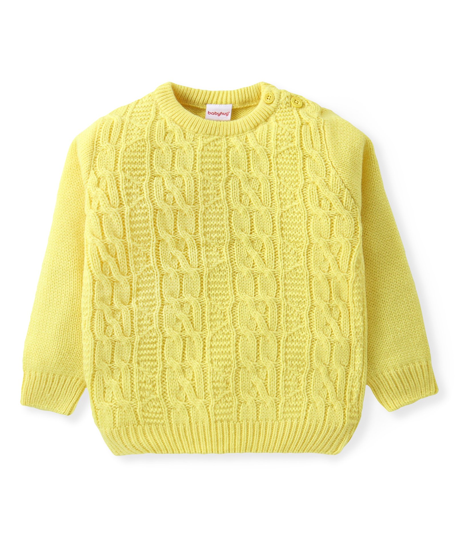 Babyhug Knitted Full Sleeves Pullover Sweater With Cable Knit Design - Yellow-image-39