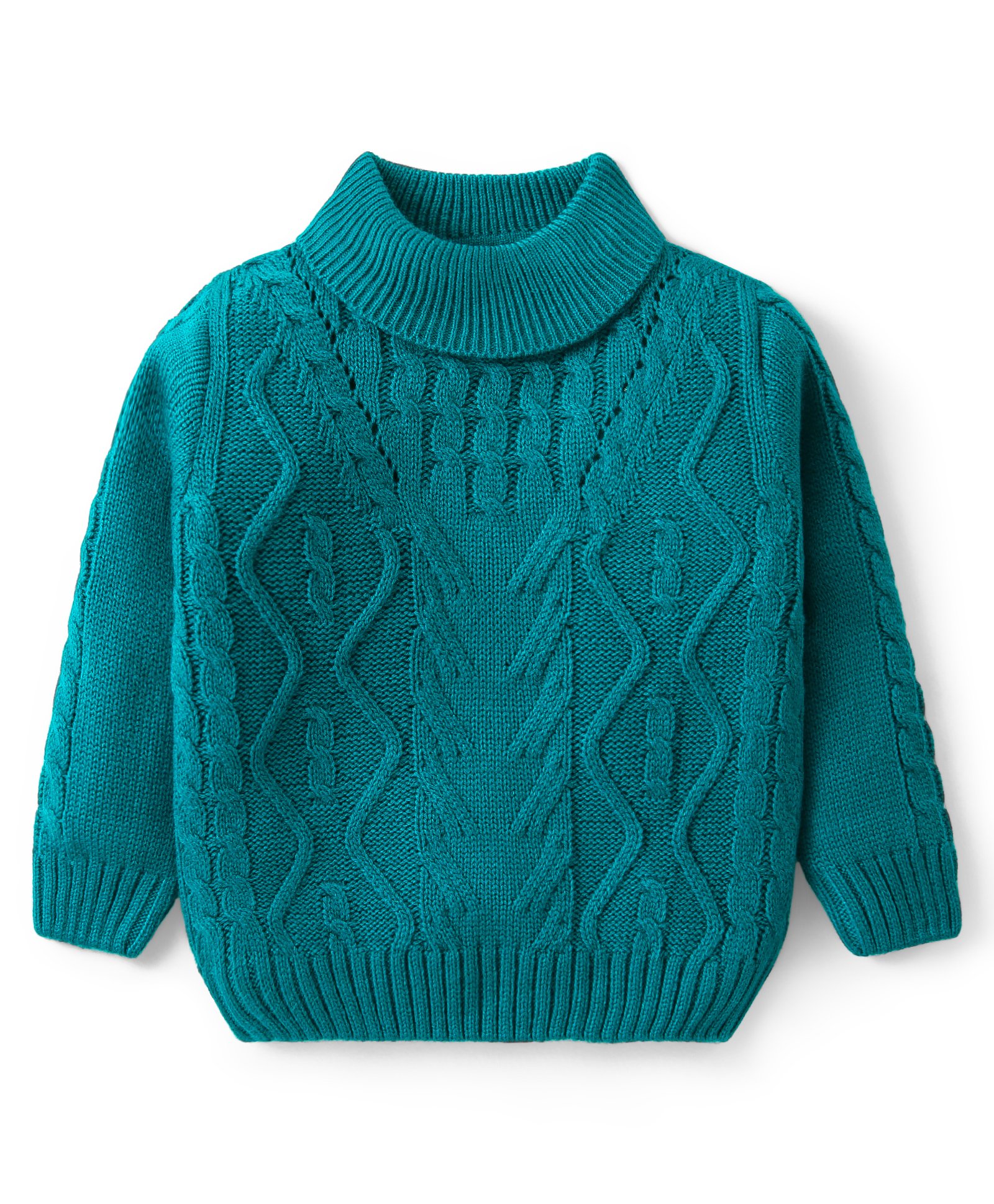 Babyhug Knit Full Sleeves Turtle Neck Sweater With Cable Knit Design - Teal Blue-image-24