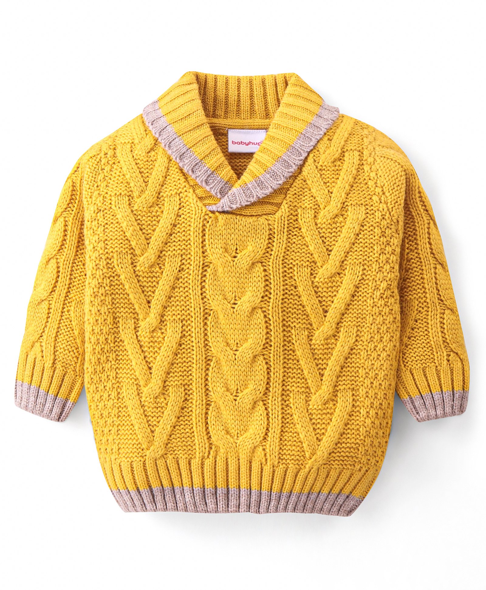 Babyhug Knitted Full Sleeves Collar Neck Pullover Sweater with Cable Knit Design - Mustard-picture-13