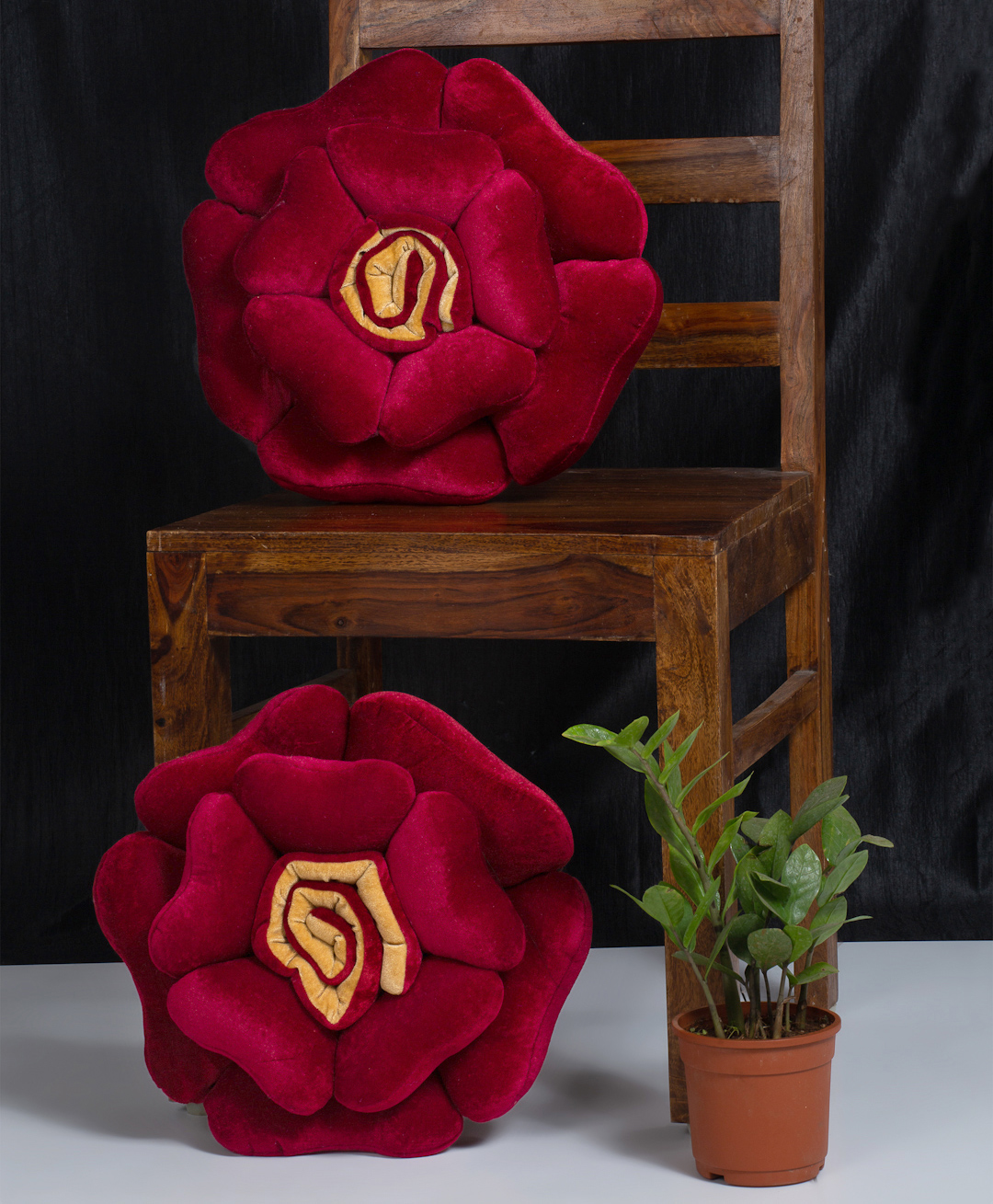 Hosta Homes Set of 2 Maroon Yellow Flower Shaped Cushions-image-24