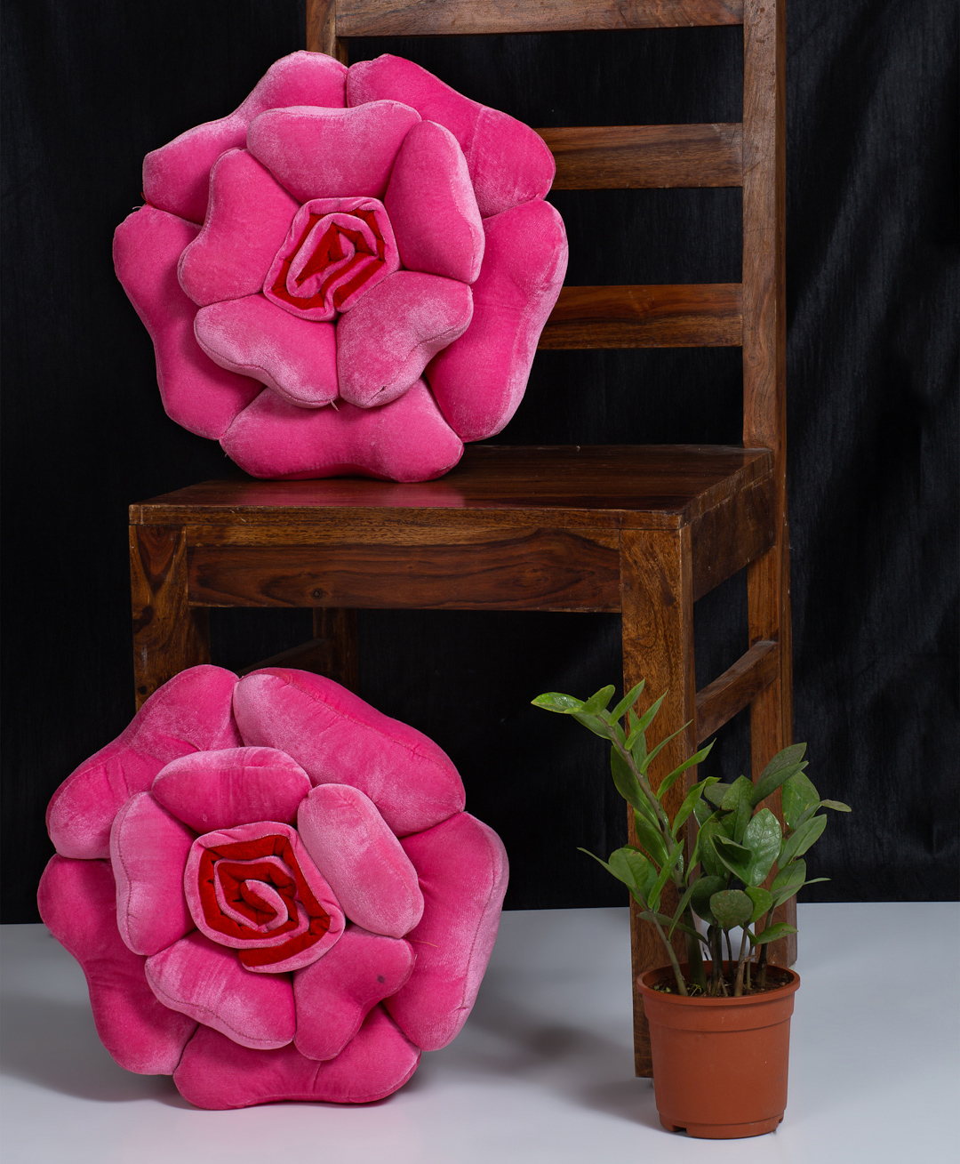 Hosta Homes Set of 2 Pink Velvet Flower Shaped Cushions-picture-19