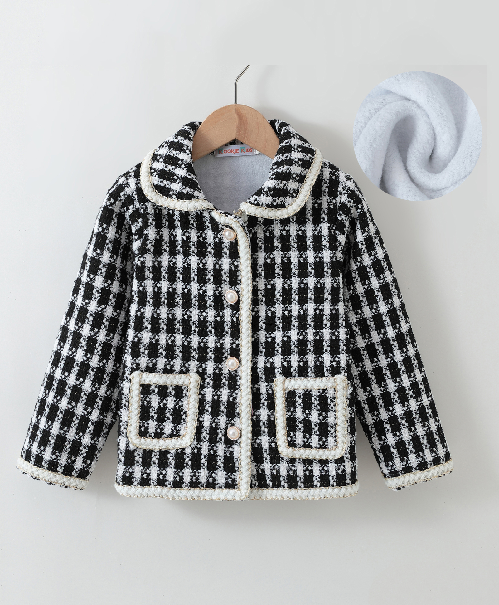 Kookie Kids Full Sleeves Collar Neck Jacket With Checks Design - Black-image-34