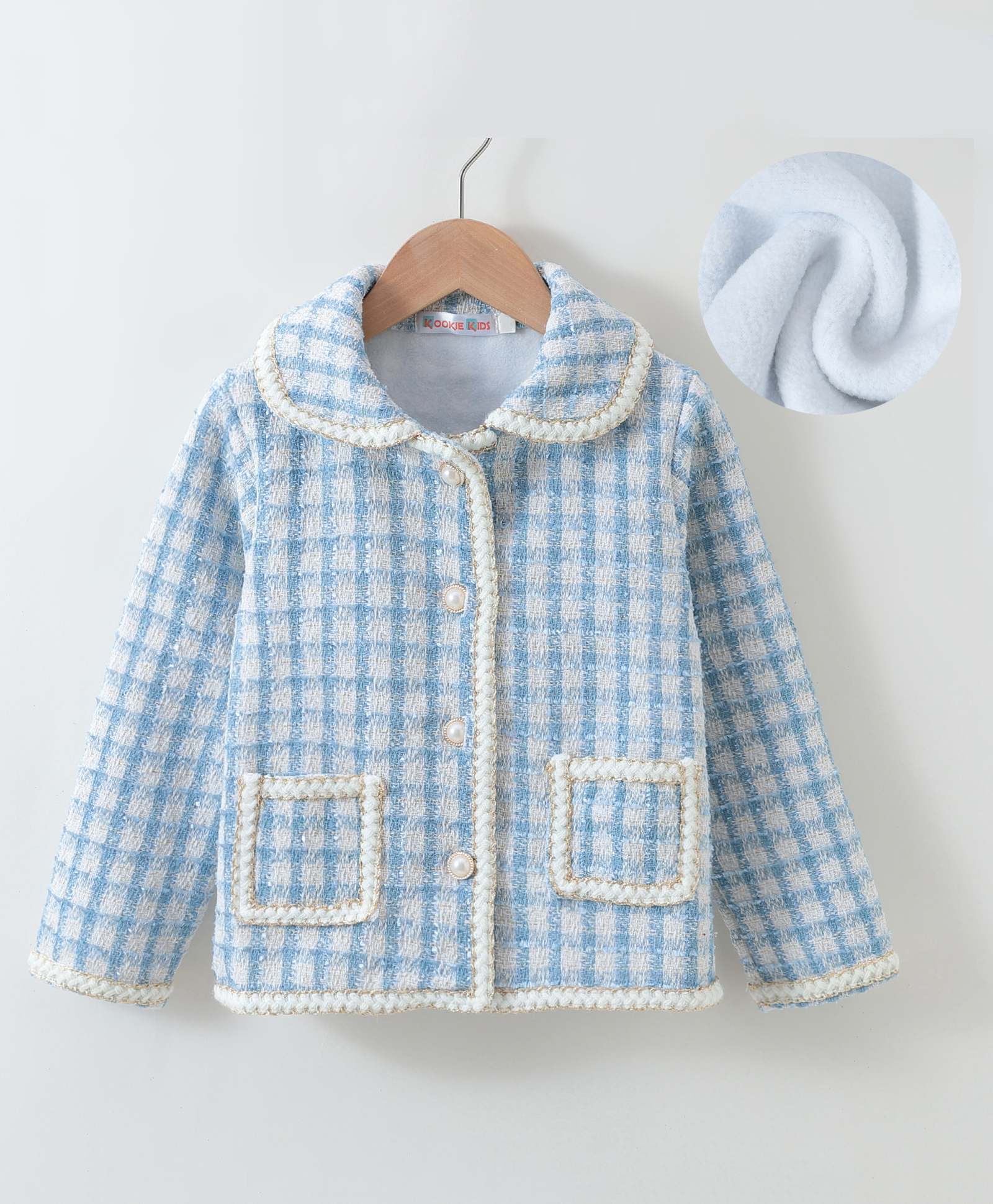 Kookie Kids Full Sleeves Collar Neck Jacket With Checks Design - Blue-image-35