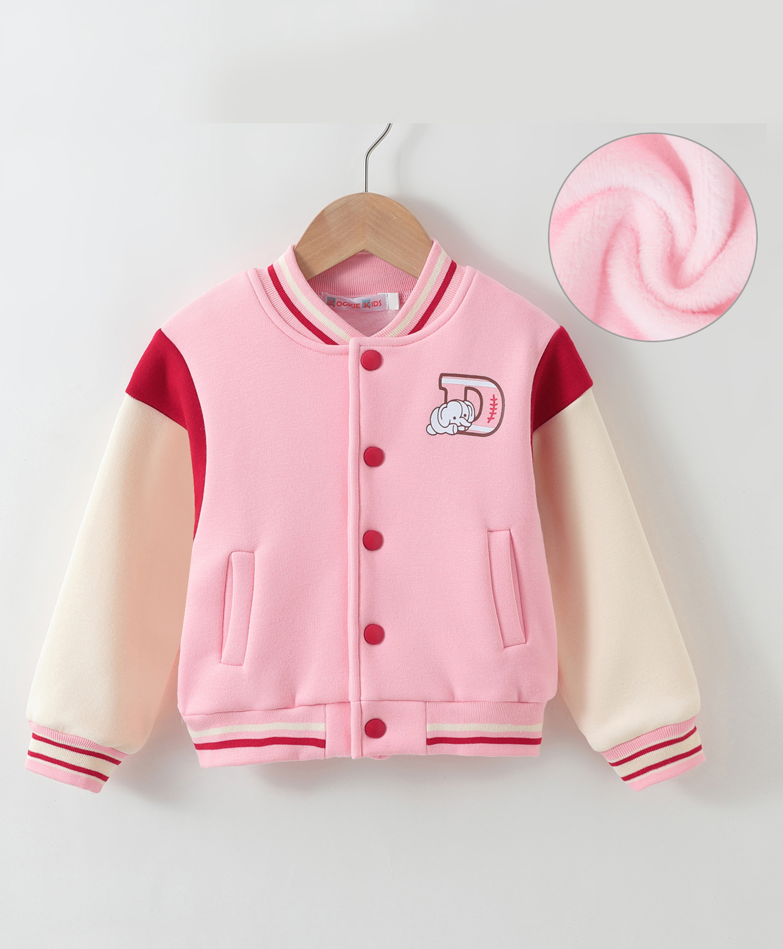 Kookie Kids Full Sleeves Front Open Bomber Jacket With Elephant Print - Pink-picture-28