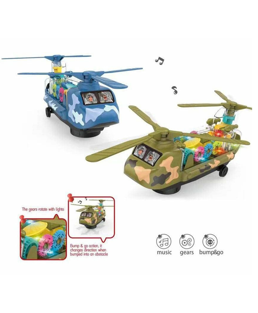 Sanjary Battery Operated Transparent Gear Transporter Helicopter Airplane Vehicle Toy for Kids with Lights, Music and Bump & Go Mode  -Color & Design May Vary-image-46