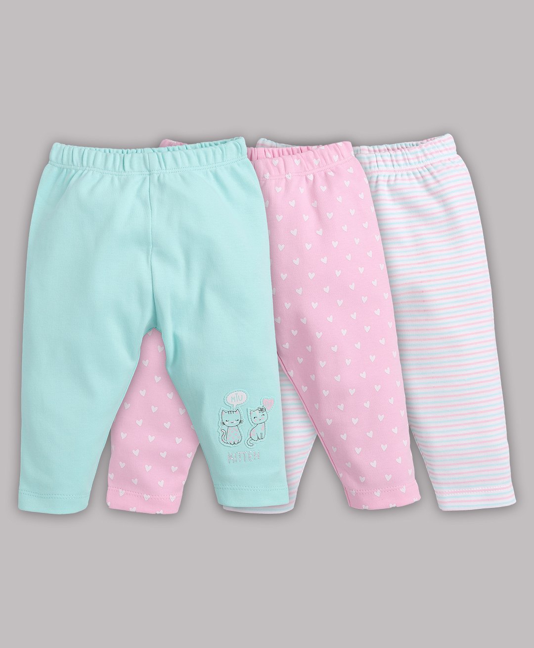 BABY GO Pack Of 3 Hearts Printed & Striped Pajamas - Pink-picture-21