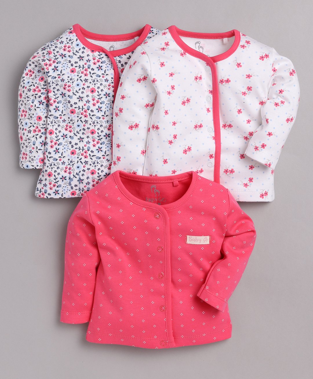 BABY GO Pack Of 3 Full Sleeves  Floral  Printed  Tees - Fushia-picture-0