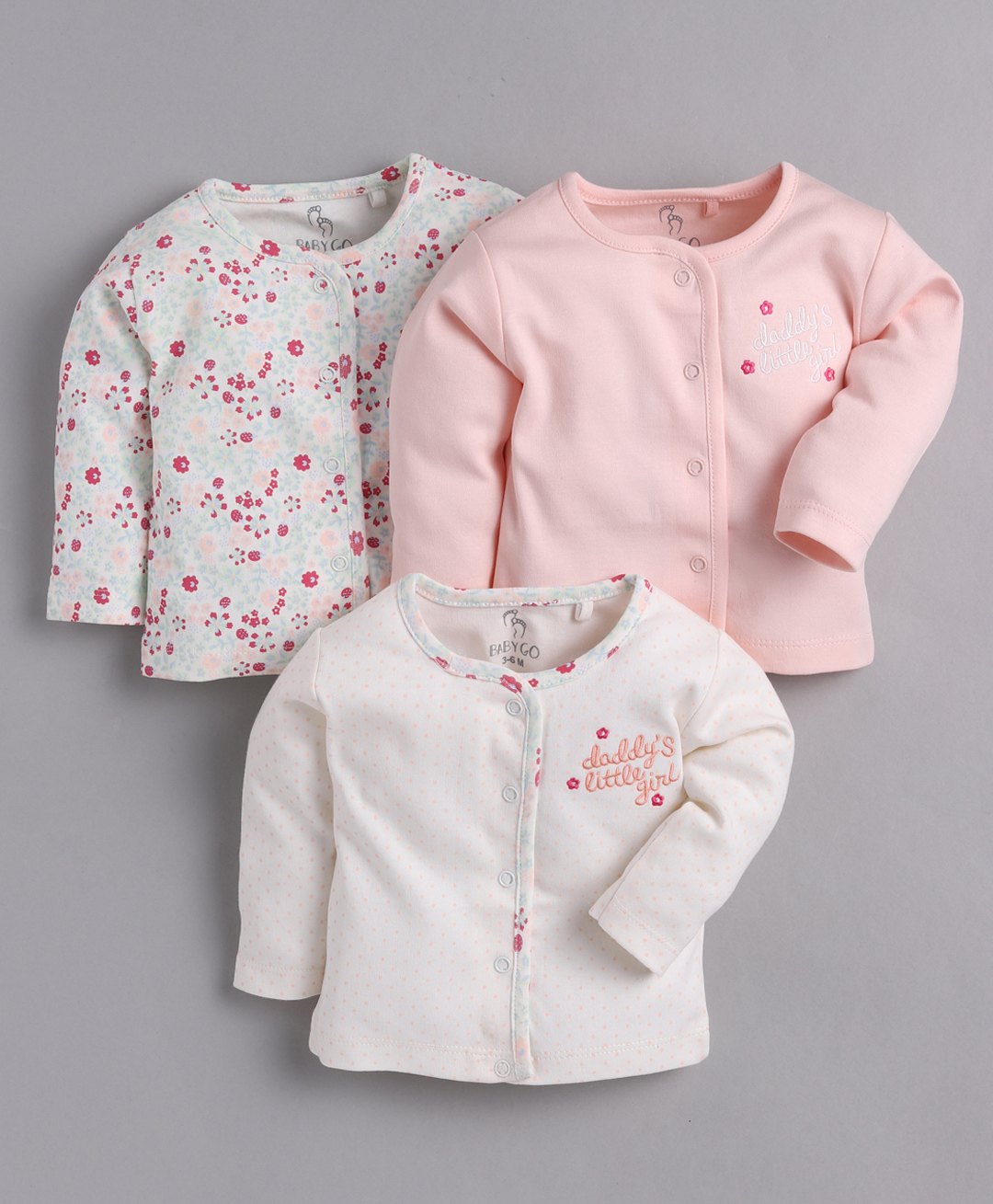 BABY GO Pack Of 3 Full Sleeves  Floral  Printed  Tees - Peach-picture-5