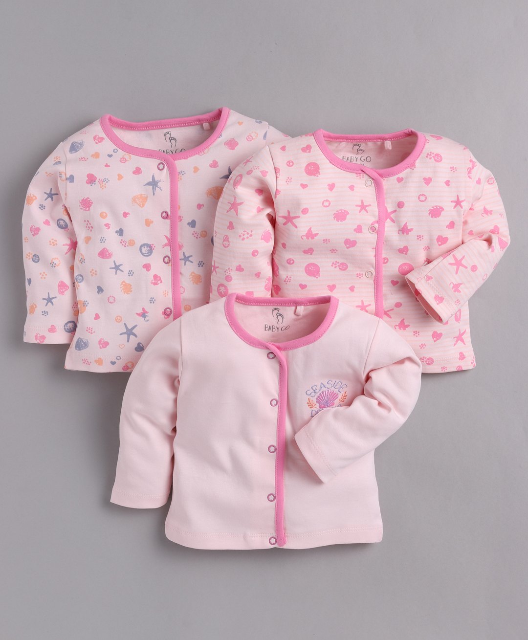 BABY GO Pack Of 3 Full Sleeves Coral  Printed  Tees - Pink-image-1