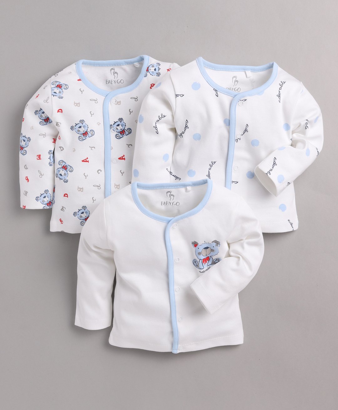 BABY GO Pack Of 3 Full Sleeves Teddy Bear Printed  Tees - White-picture-26