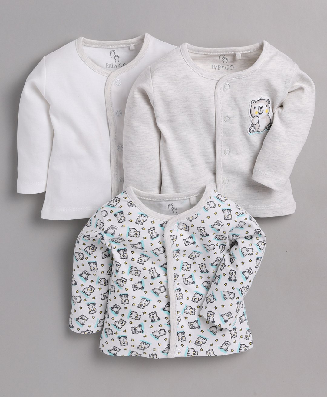 BABY GO Pack Of 3 Full Sleeves Teddy Bear Printed  Tees - White-picture-4