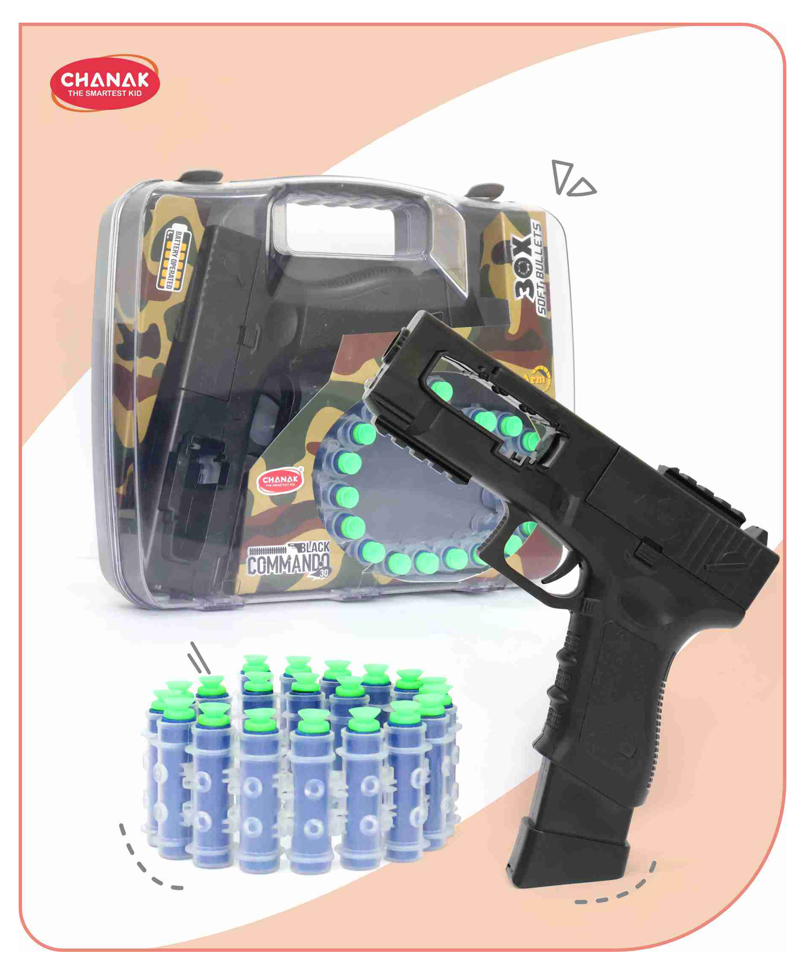 Aditi Toys Automatic 30 Rapid Fire Black Commando Dart Gun, Include 30 Soft Suction Foam Bullets with 20 Bullet Strips, Rechargeable Gun For Kids, With Carrying Briefcase Boys & Girls Above 3 Years.-image-44