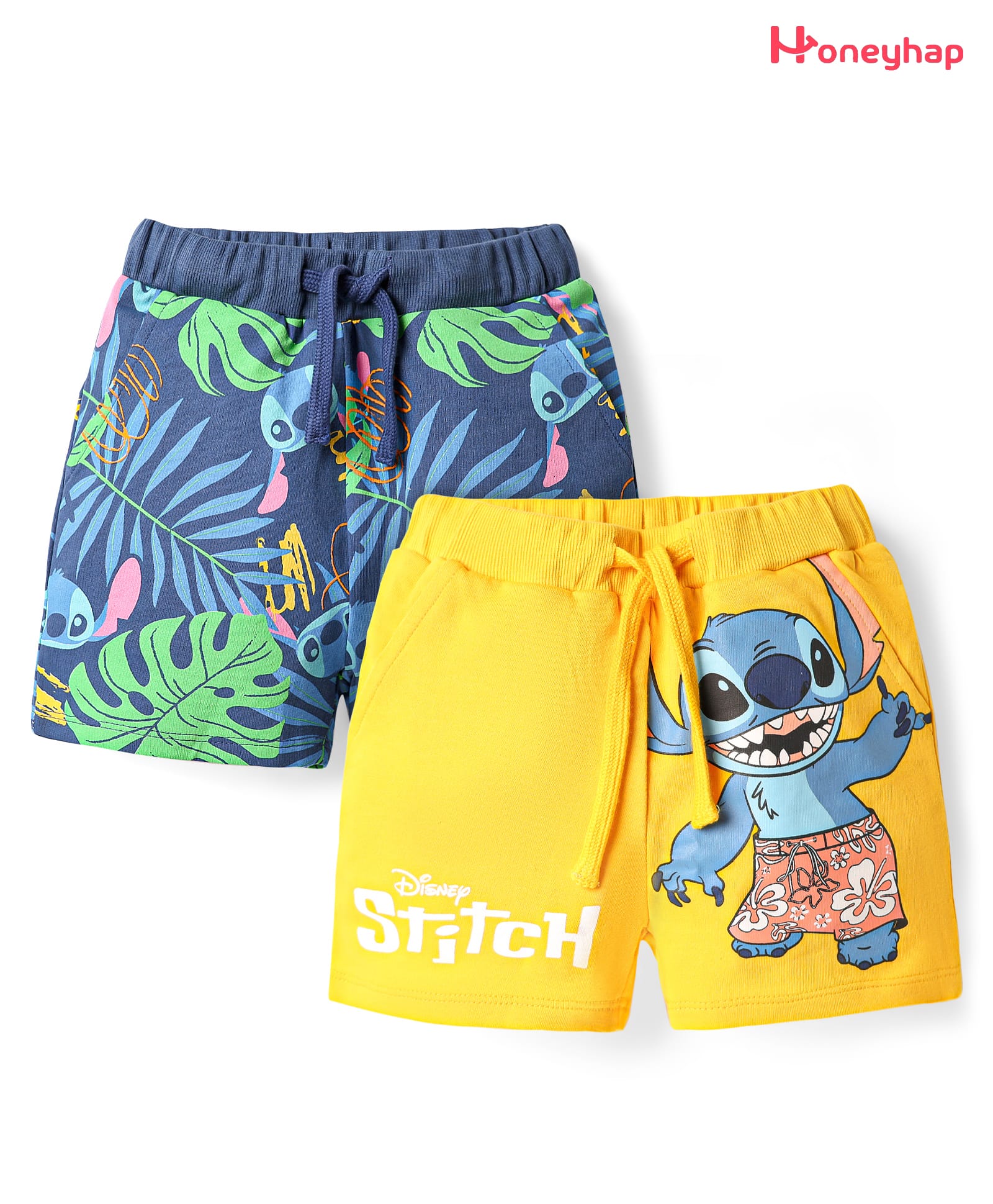 honeyhap disney Honeyhap DisneyTerry Knit Knee Length Shorts with Lilo & Stitch Graphics Pack of 2 - Yellow & Blue-picture-13