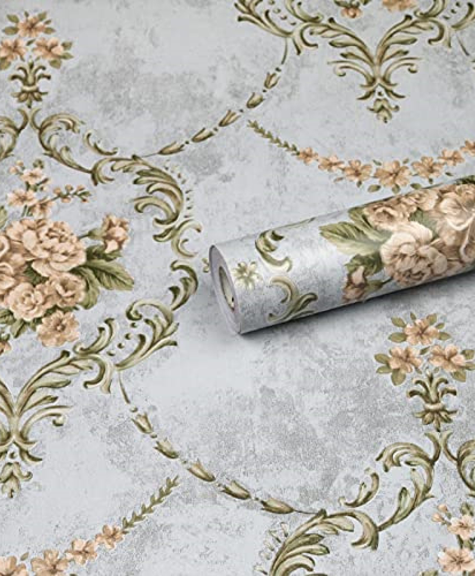 Jaamso Royals Light Green Damask Self Adhesive Peel and Stick Wallpaper (200 cm X 45 cm)-picture-6