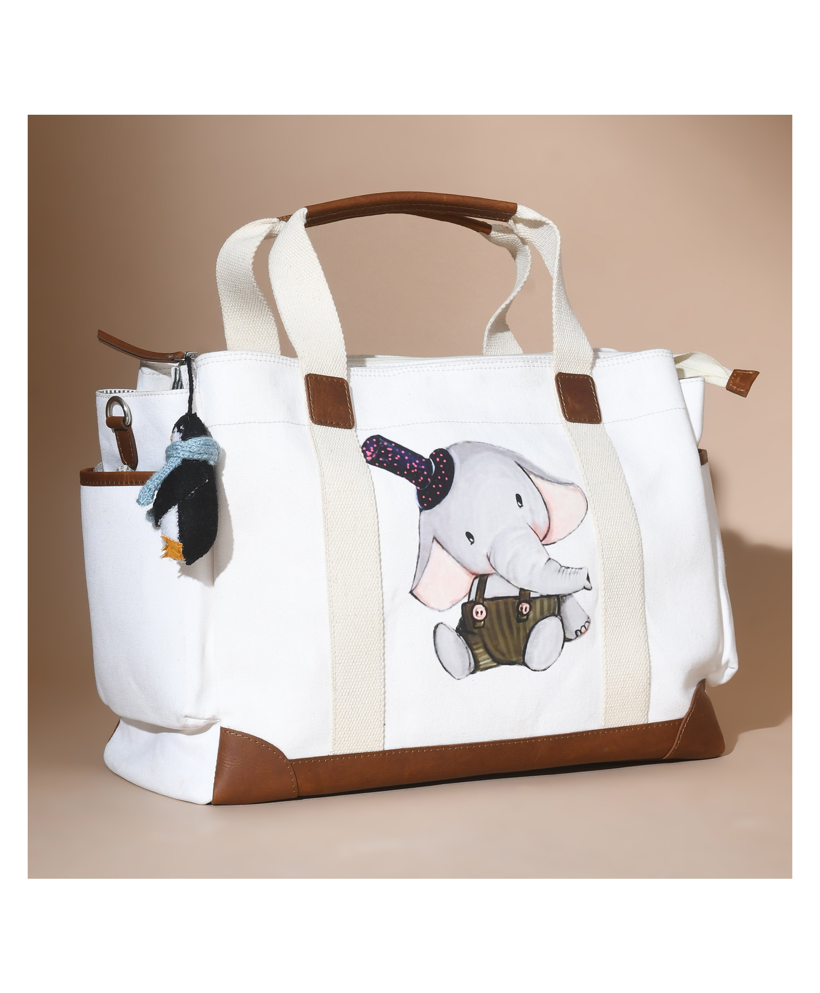 Muffa Baby Elephant Printed Diaper Bag White