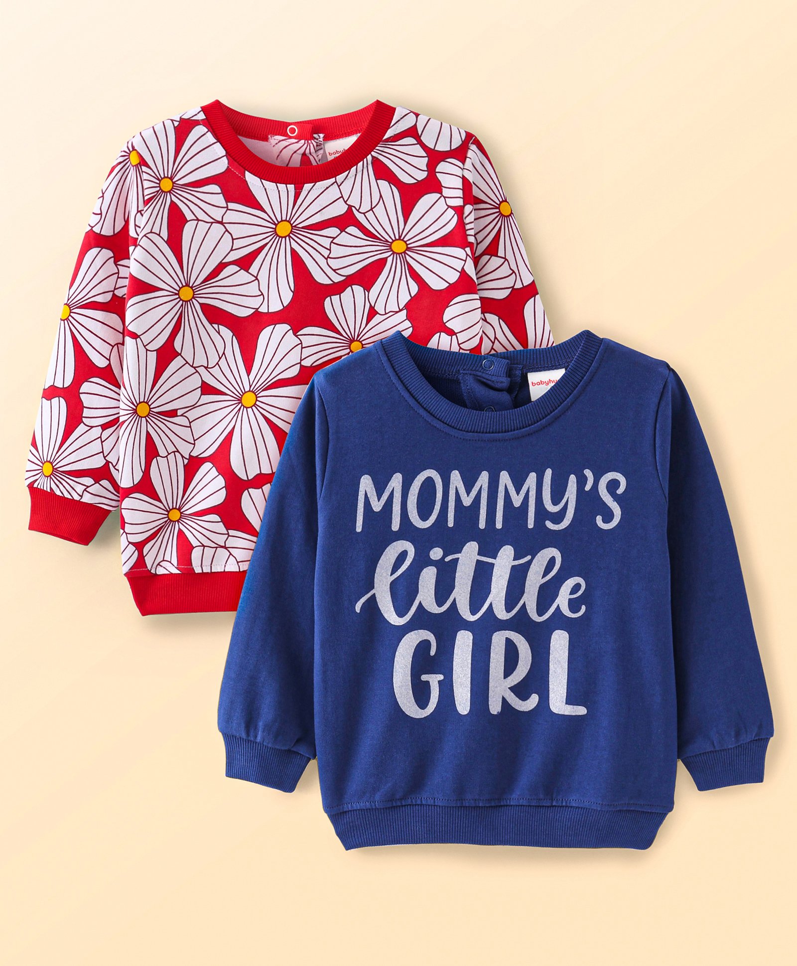 Babyhug Cotton Knit Full Sleeves Sweatshirts With Text & Floral Print Pack of 2 - Red & Blue-image-39