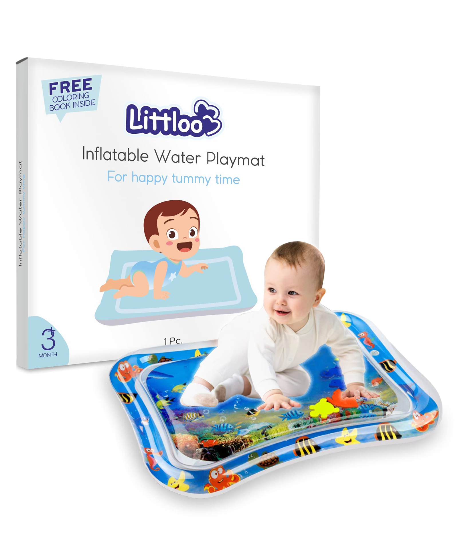 Littloo Baby Leakproof Inflatable Water Playmat For Happy Tummy Time Portable Outdoor & Indoor Fun Learning activity with Floating toys for Stimulation growth for Babies Kids Toddlers,Pack of 1 ,Blue-image-23
