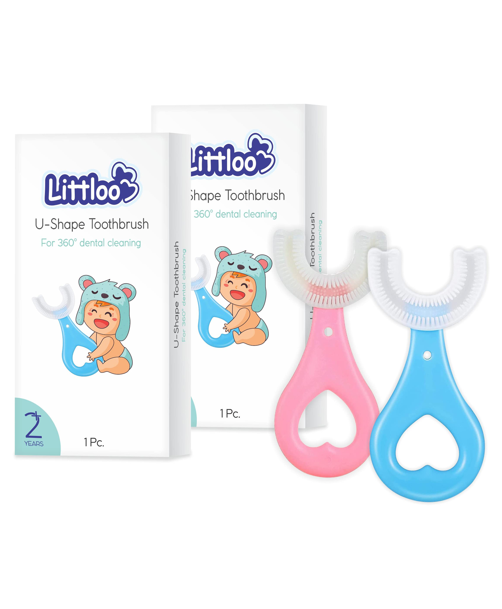LITTLOO Baby U-Shaped Silicone Tooth Brush With Soft Bristles For Complete Manual 360 Degree Dental Cleaning, Material For New Borns, Toddlers & Children - Pack Of 2 (Blue & Pink)-image-14