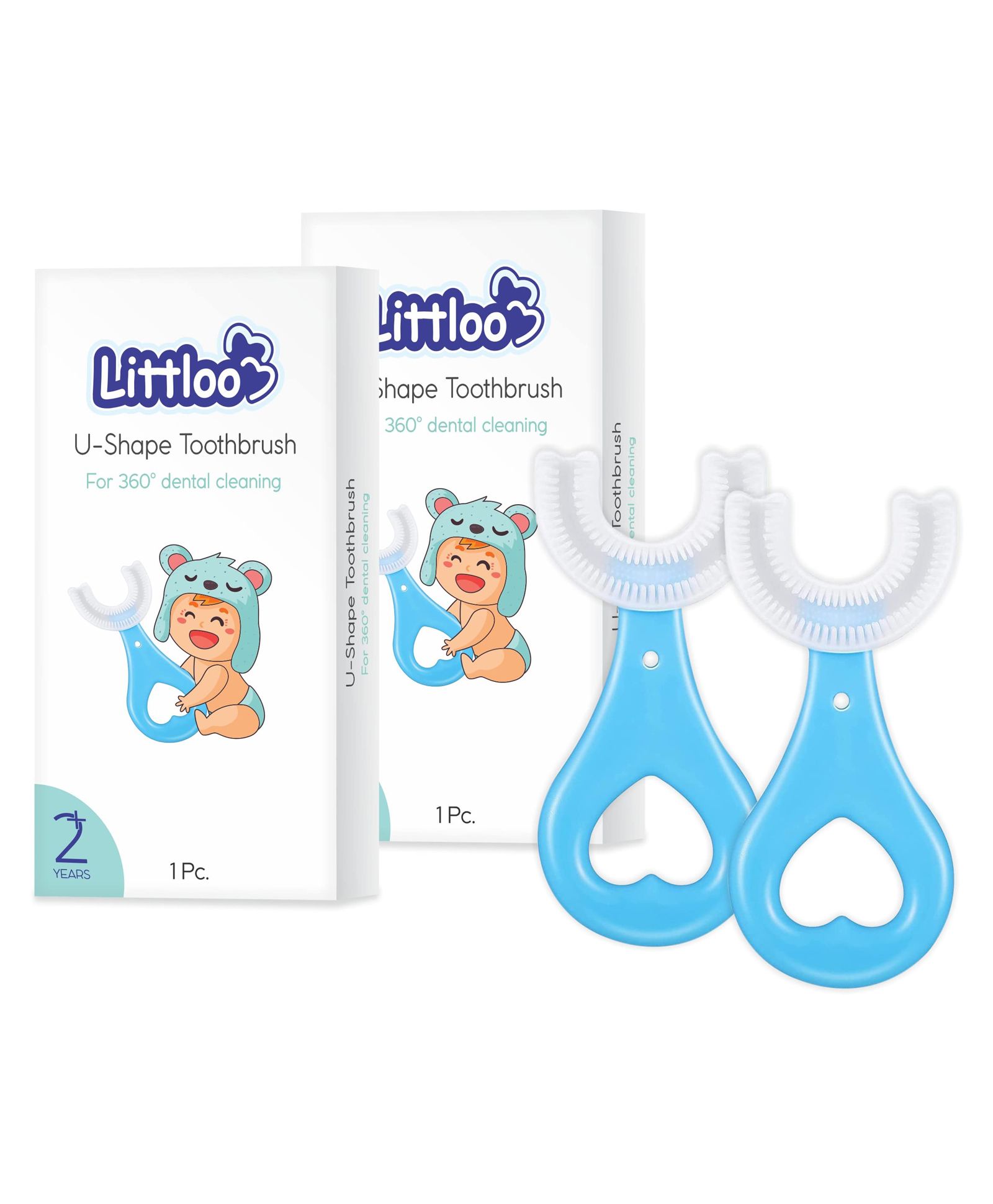 LITTLOO Baby U-Shaped Silicone Tooth Brush, Manual, Soft Bristles with 360 Degree Dental Cleaning For Toddlers And Children, Food Grade Soft Silicone Brush Head - Pack of 2 (Blue)-image-33