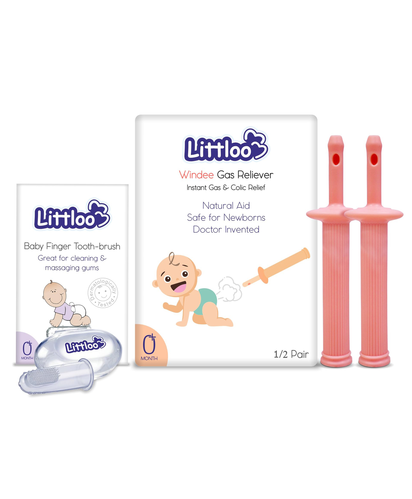 Littloo Silicone Baby Finger Toothbrush: Ideal for massaging & cleaning gums (Pack of 1) and Littloo Windee - Gas and Colic Reliever for Babies-image-45